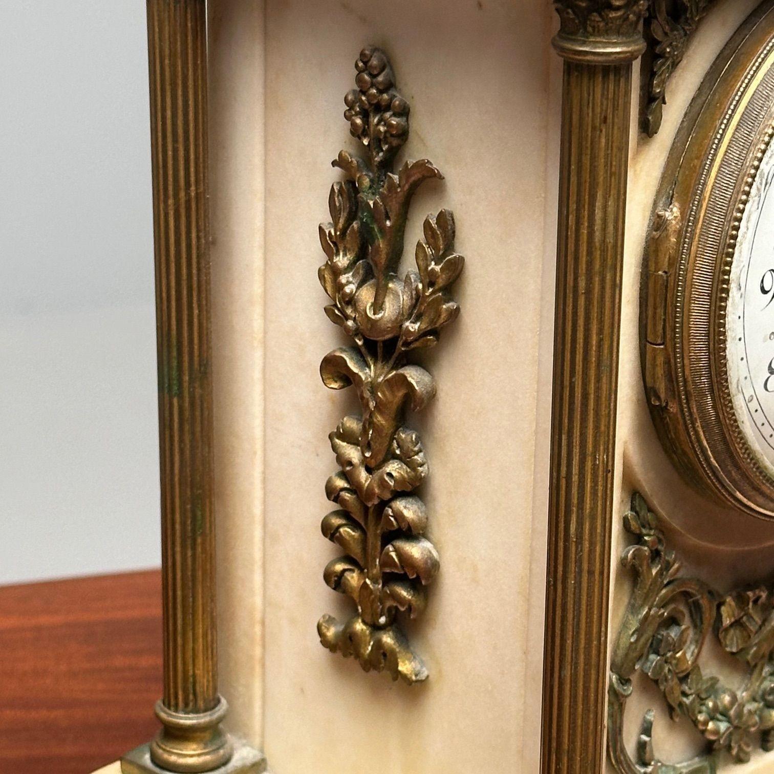 19th Cent Marble and Bronze French Mantle, Bracket or Table Clock, Signed France For Sale 9