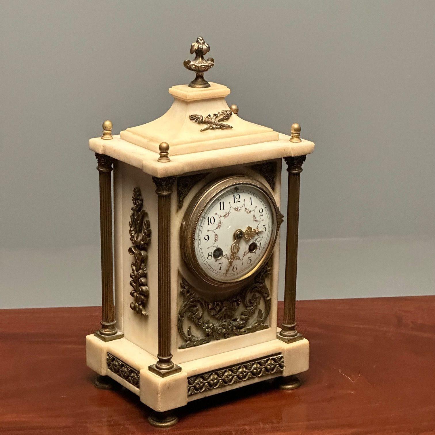 Louis XVI 19th Cent Marble and Bronze French Mantle, Bracket or Table Clock, Signed France For Sale