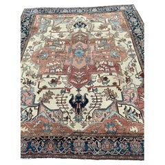 19th Cent. Persian Serapi Geometric Design, Soft Earth Tones on an Ivory Field 19th Cent. Persian Serapi Geometric Design, Soft Earth Tones on an Ivory Field