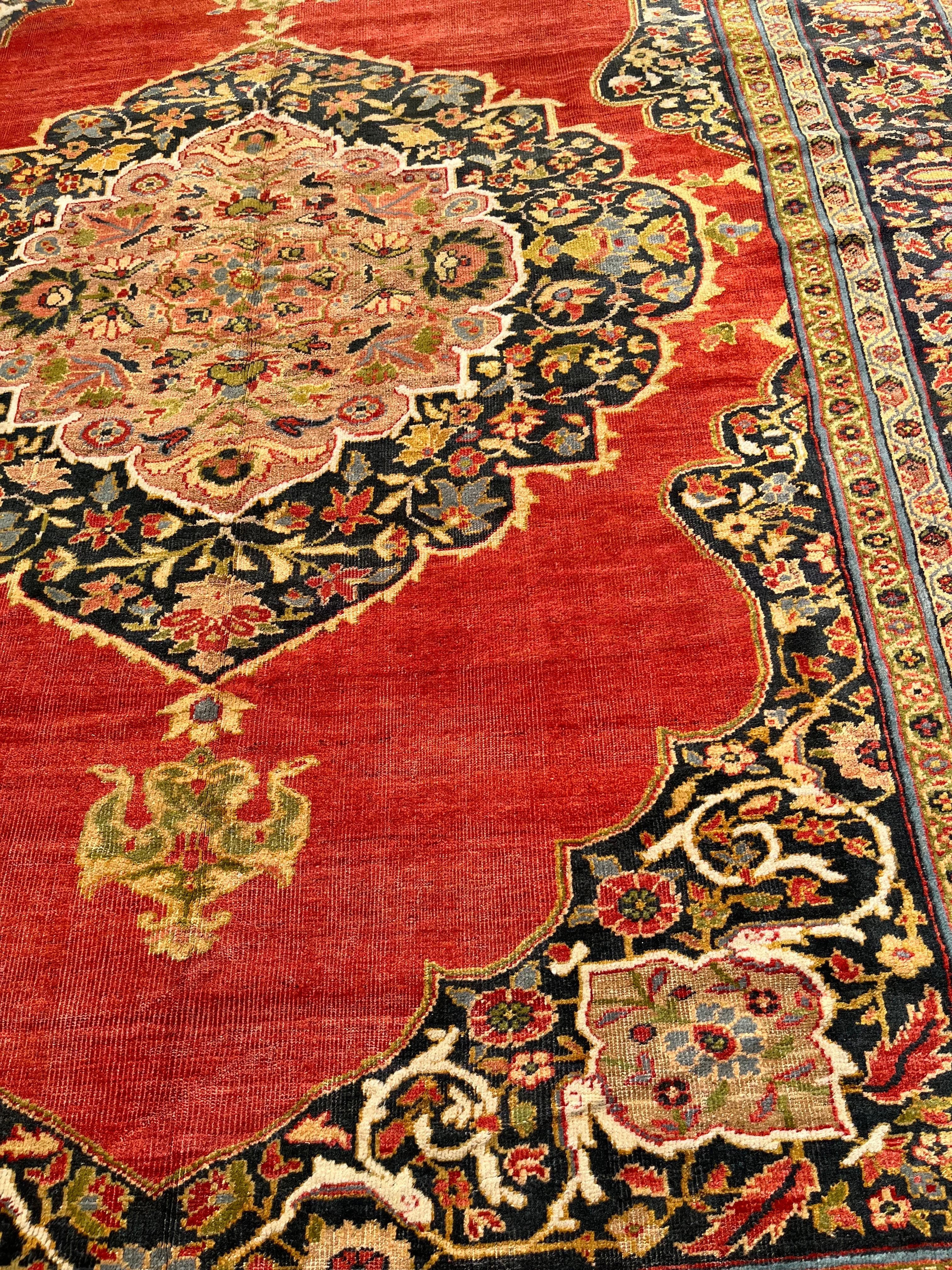This striking and rare Sultanabad was woven in the 1880's and has an elegance about it. The beautiful design and harmony of vegetable dyes create a gorgeous carpet. It is in wonderful condition with less than 1% of scattered repiling. A great