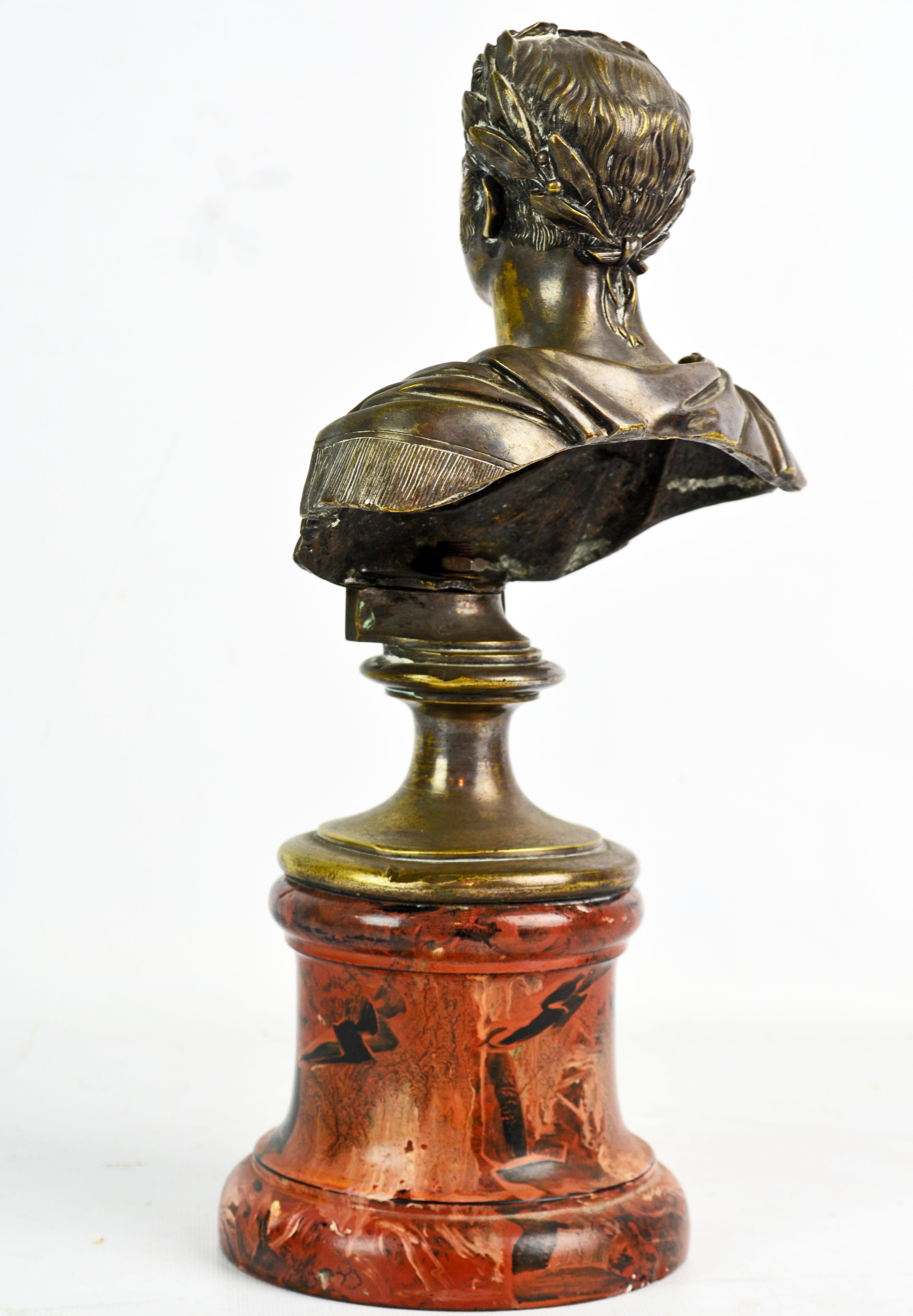 This gilt bronze bust of Tsar Alexander I wearing a laurel wreath and Roman toga dating to the late 19th century is unsigned and made after the original by the Felix Chopin Foundry in St. Petersburg, as part of the series of busts formally known as