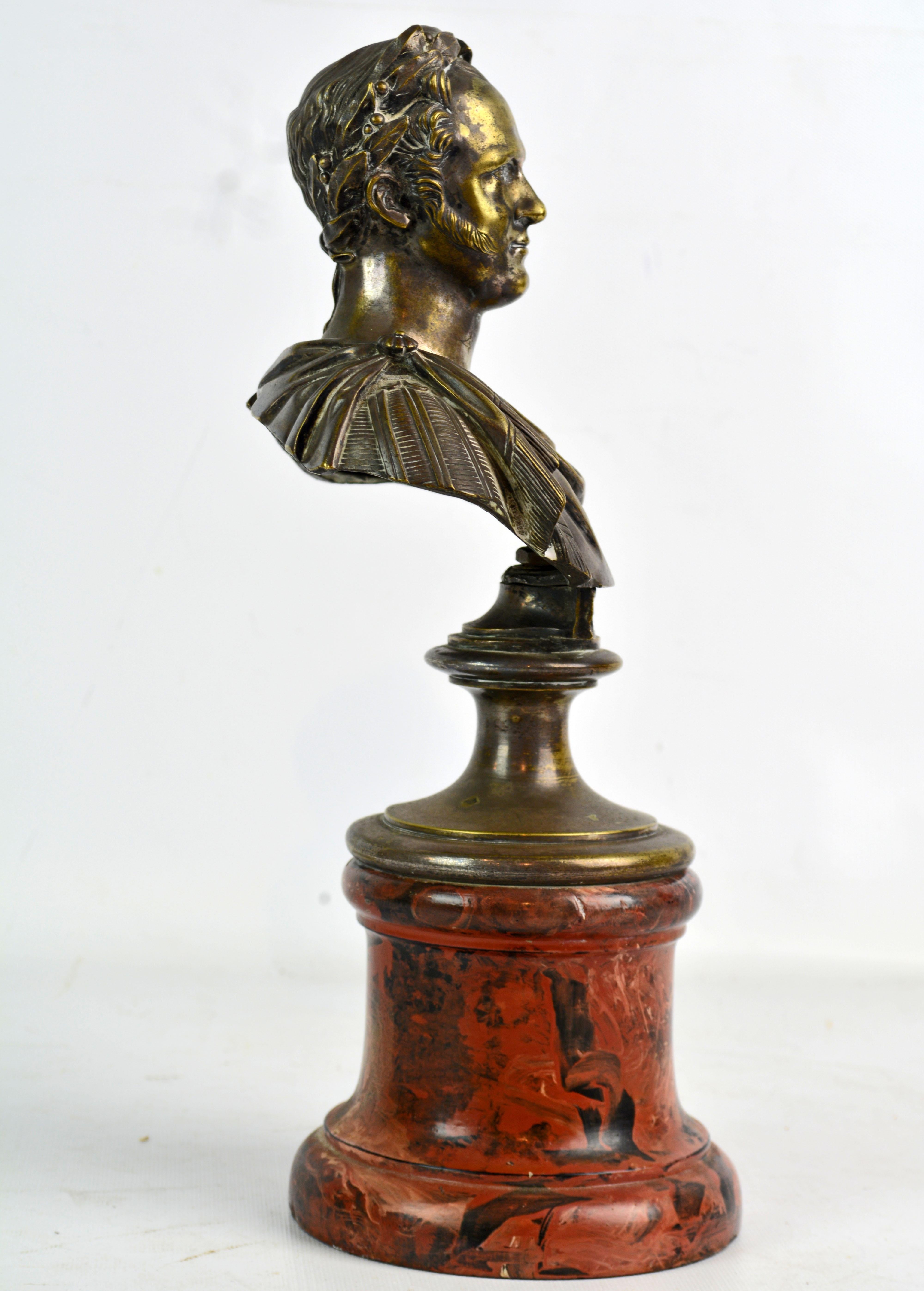 Neoclassical 19th Century Russian Bronze Bust of Tsar Alexander I on Marbleized Column Base