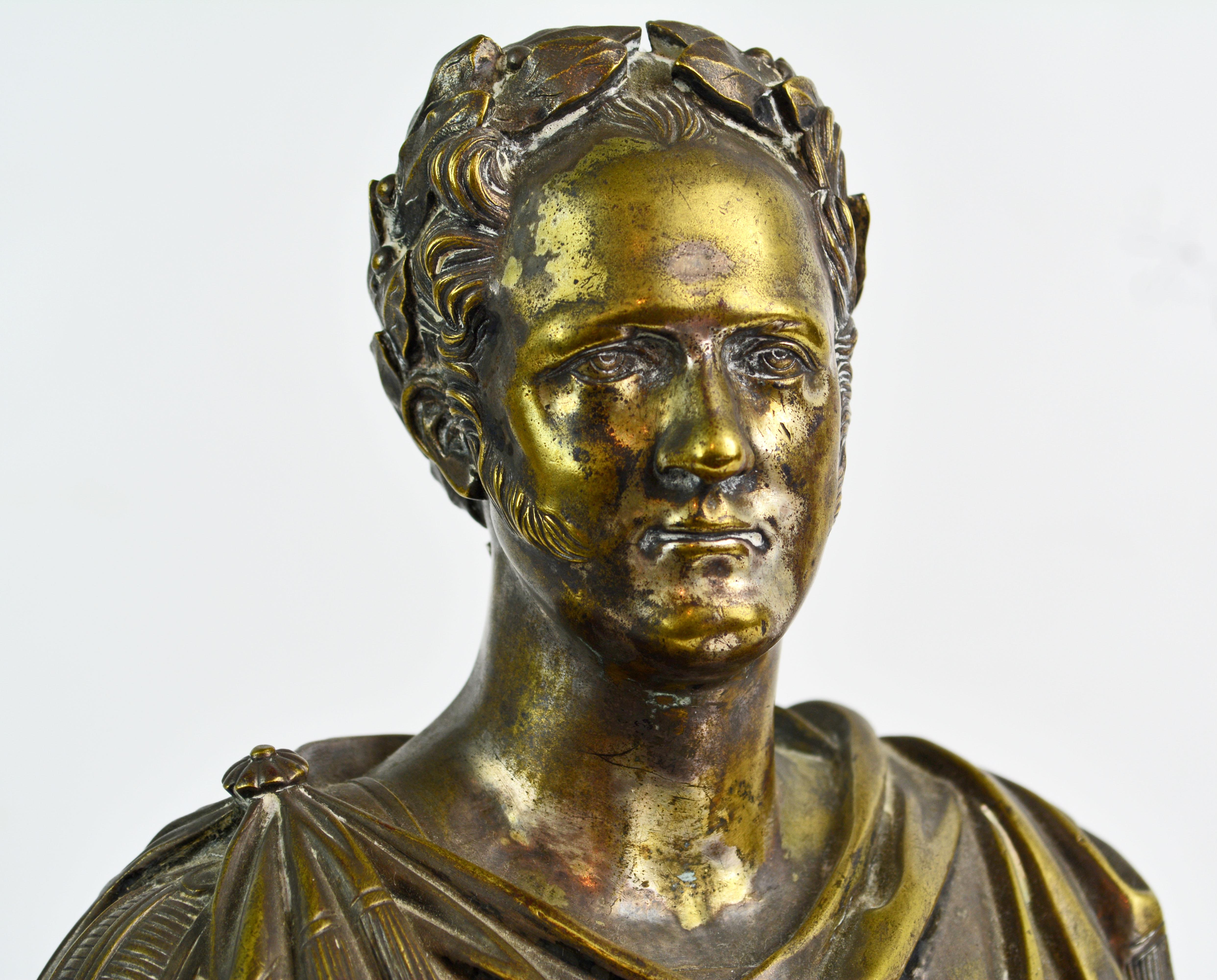 19th Century Russian Bronze Bust of Tsar Alexander I on Marbleized Column Base In Good Condition In Ft. Lauderdale, FL
