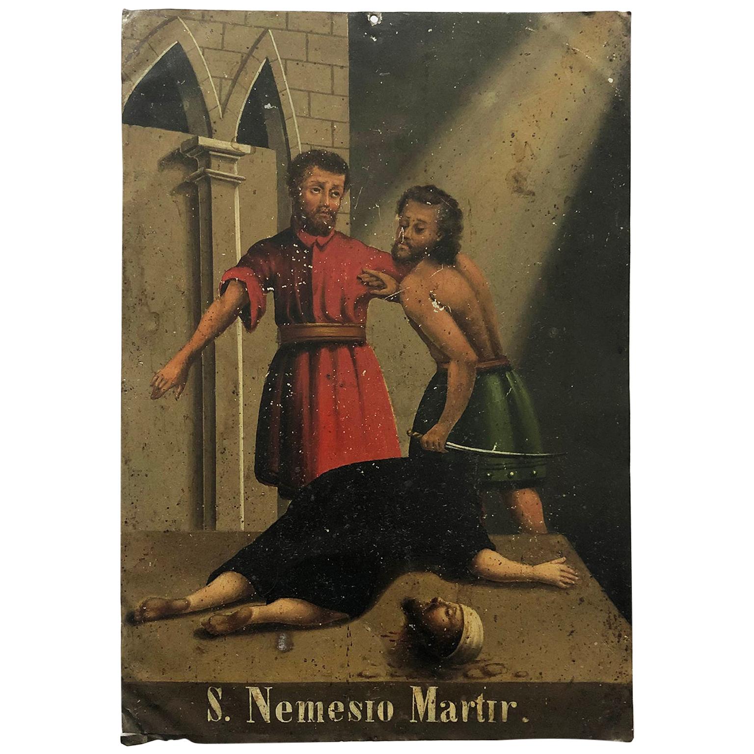 19th Century S. Nemesto Martir Oil on Tin Painting