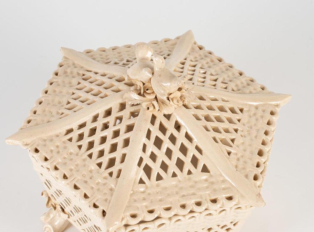 Italian 19th Century Venetian Hexagonal Openwork Creamware Basket