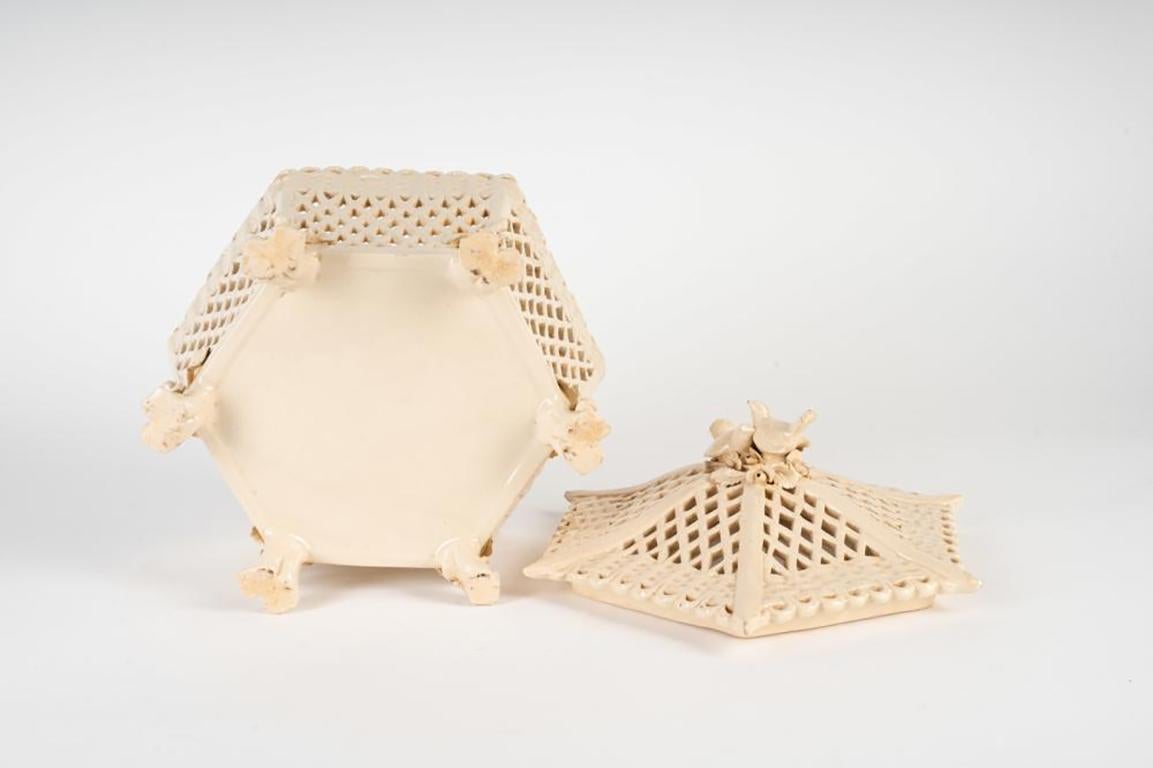 Fired 19th Century Venetian Hexagonal Openwork Creamware Basket