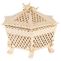Antique 19th Century Venetian Hexagonal Openwork Creamware Basket