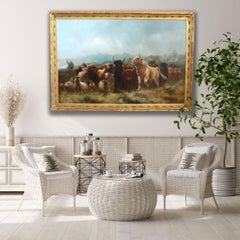 19th Century English Large Oil Painting on Canvas, Signed Watson W.
