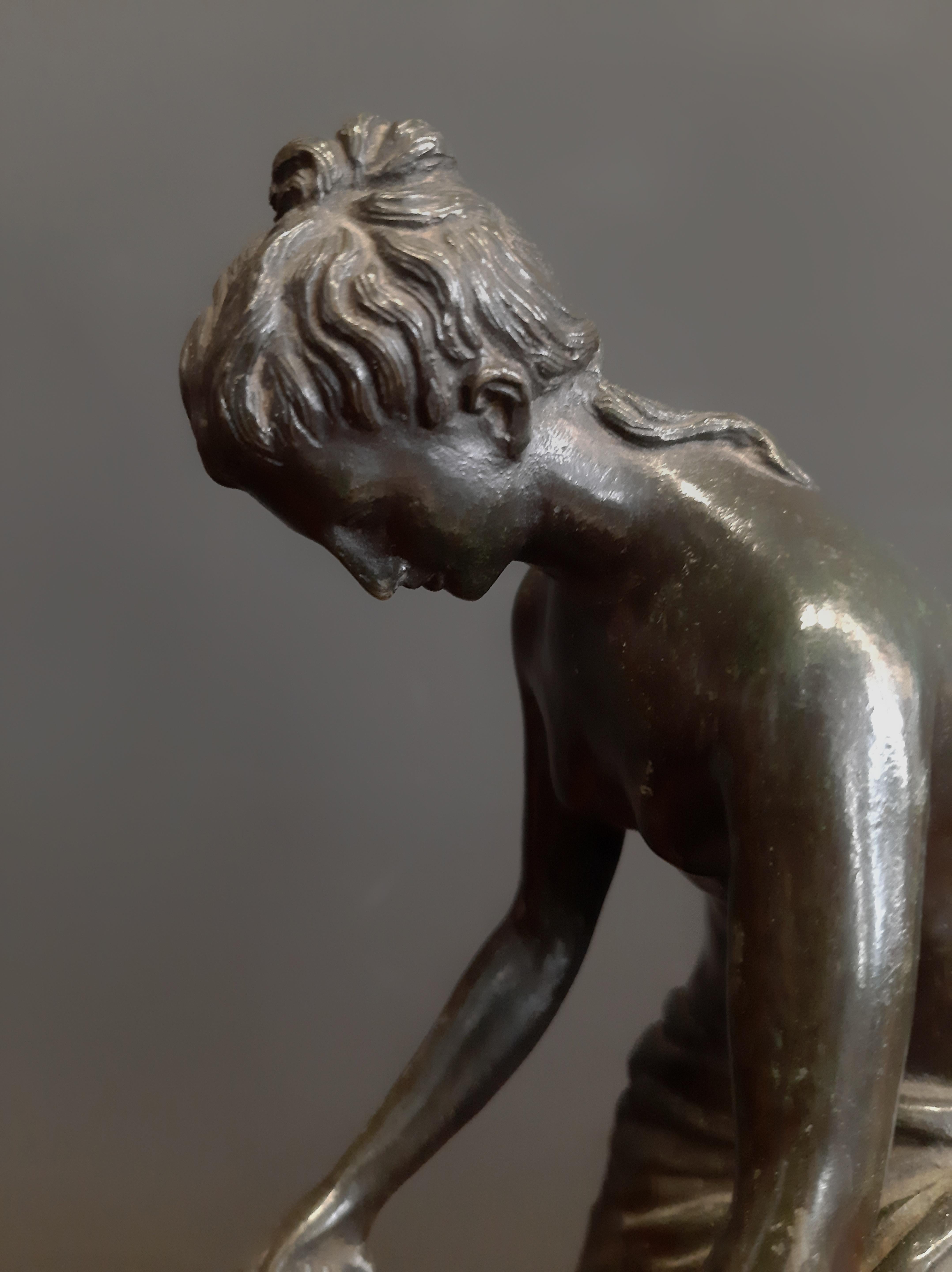 This 19th Century Italian Grand Tour sculpture depicts a Vestal Virgin, who were devoted priestesses of Vesta in ancient Rome, holding her water bowl. Vestals watched over the sacred hearth of Vesta, ensuring that the fire never went out... A
