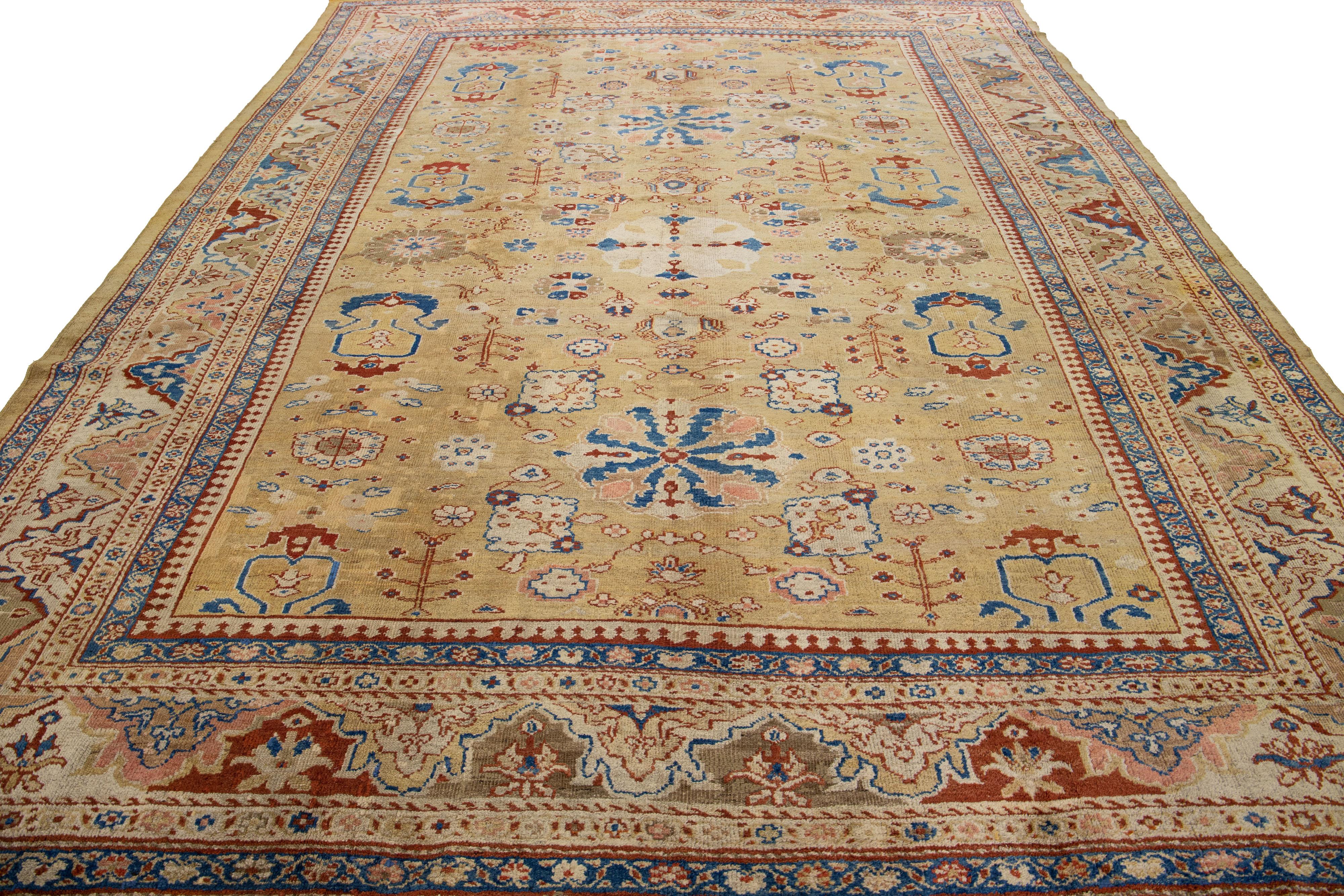 Beige-brauner handgefertigter Wollteppich von Sultanabad aus dem 19. Jahrhundert (Persisch) im Angebot