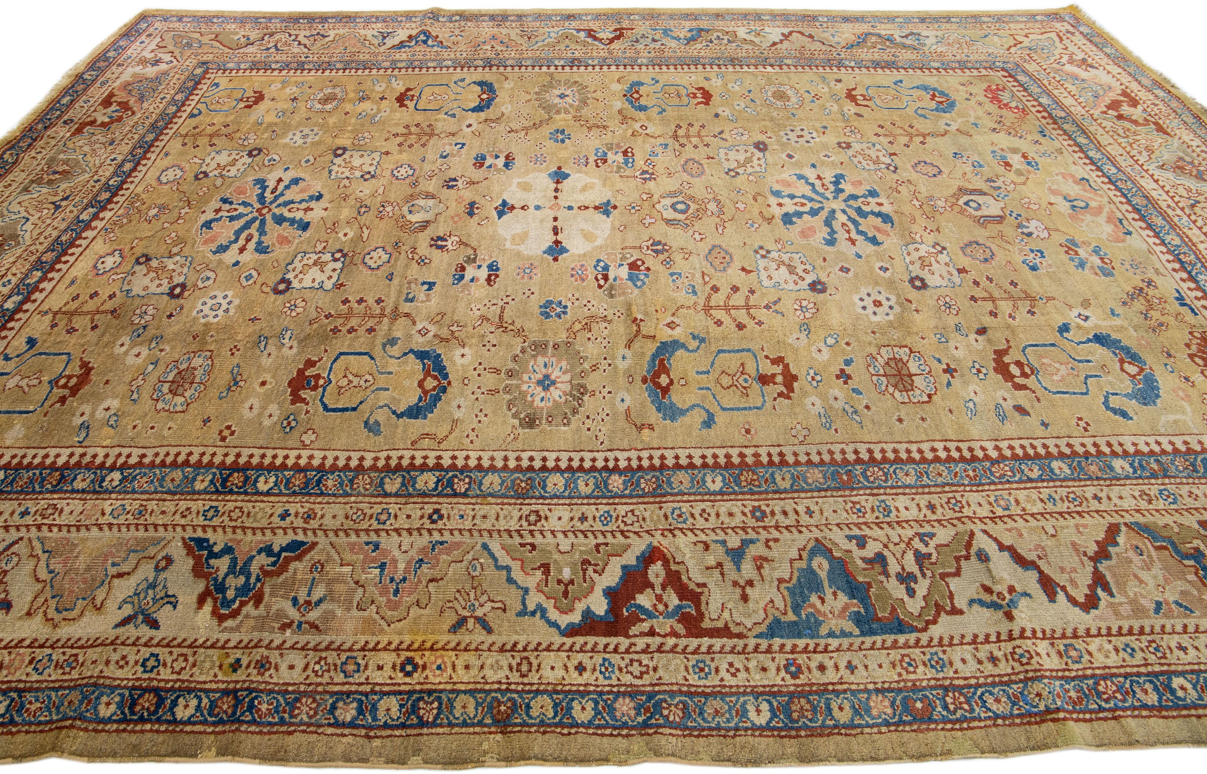 Beige-brauner handgefertigter Wollteppich von Sultanabad aus dem 19. Jahrhundert im Zustand „Hervorragend“ im Angebot in Norwalk, CT