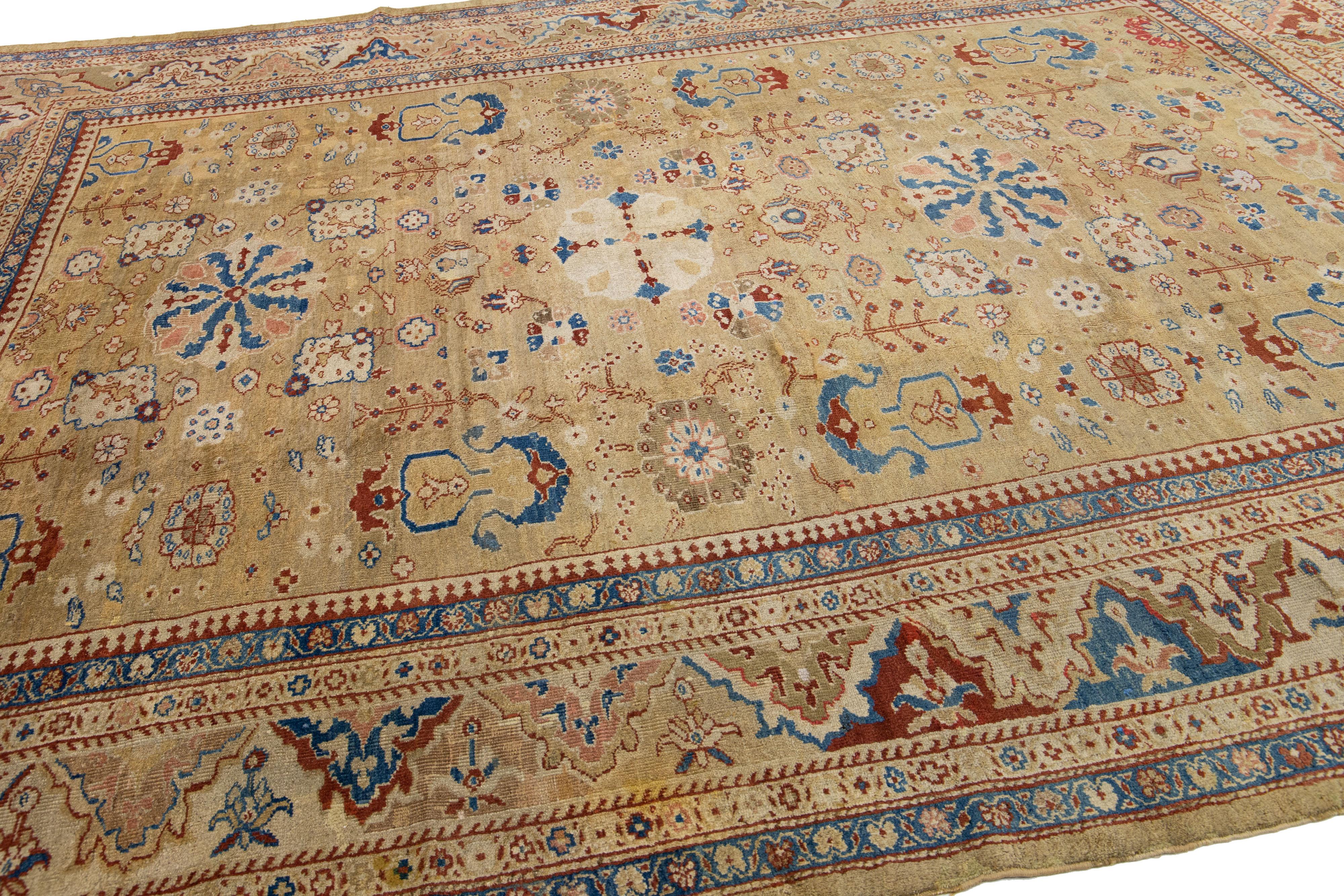Beige-brauner handgefertigter Wollteppich von Sultanabad aus dem 19. Jahrhundert (Spätes 19. Jahrhundert) im Angebot