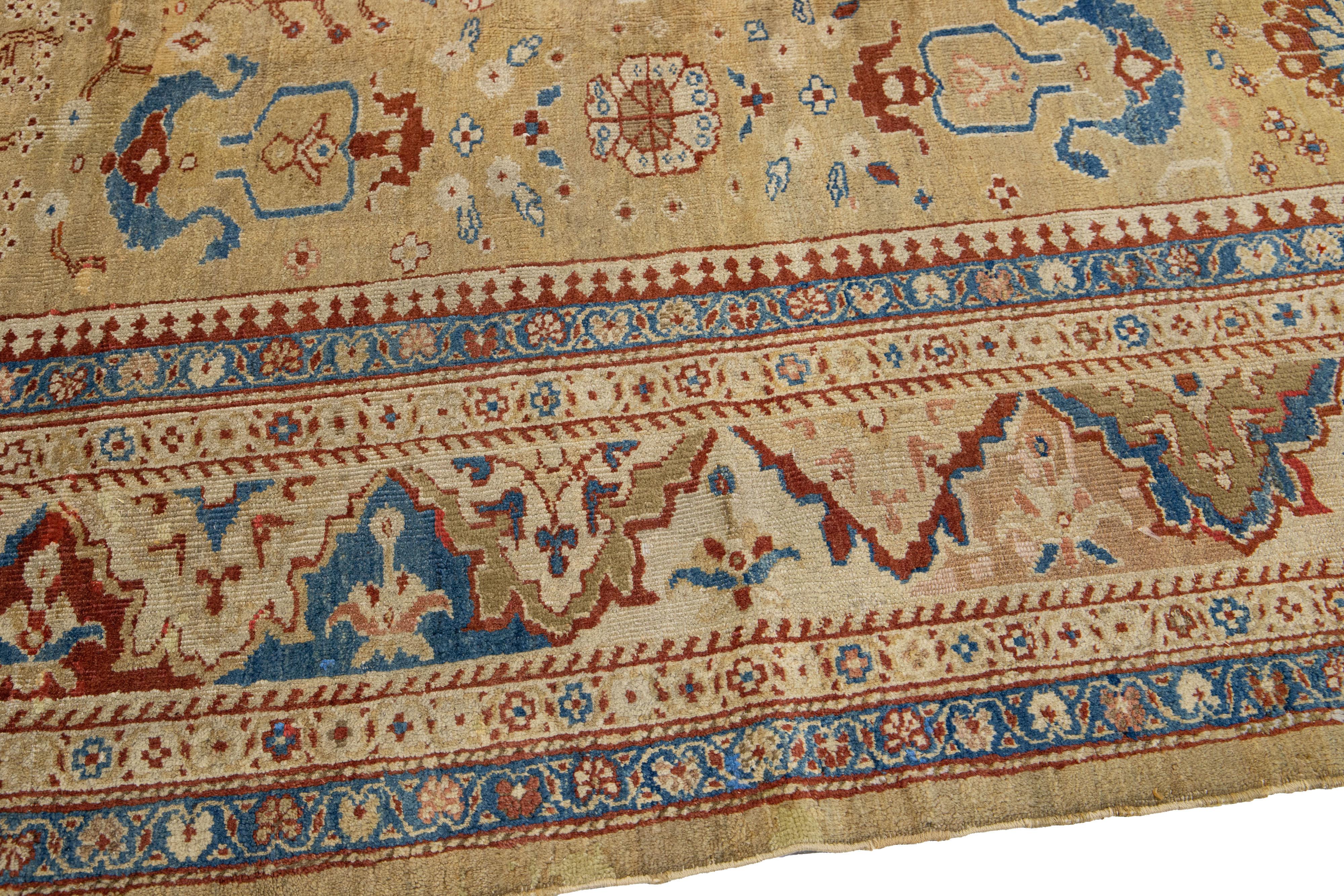 Beige-brauner handgefertigter Wollteppich von Sultanabad aus dem 19. Jahrhundert (Wolle) im Angebot