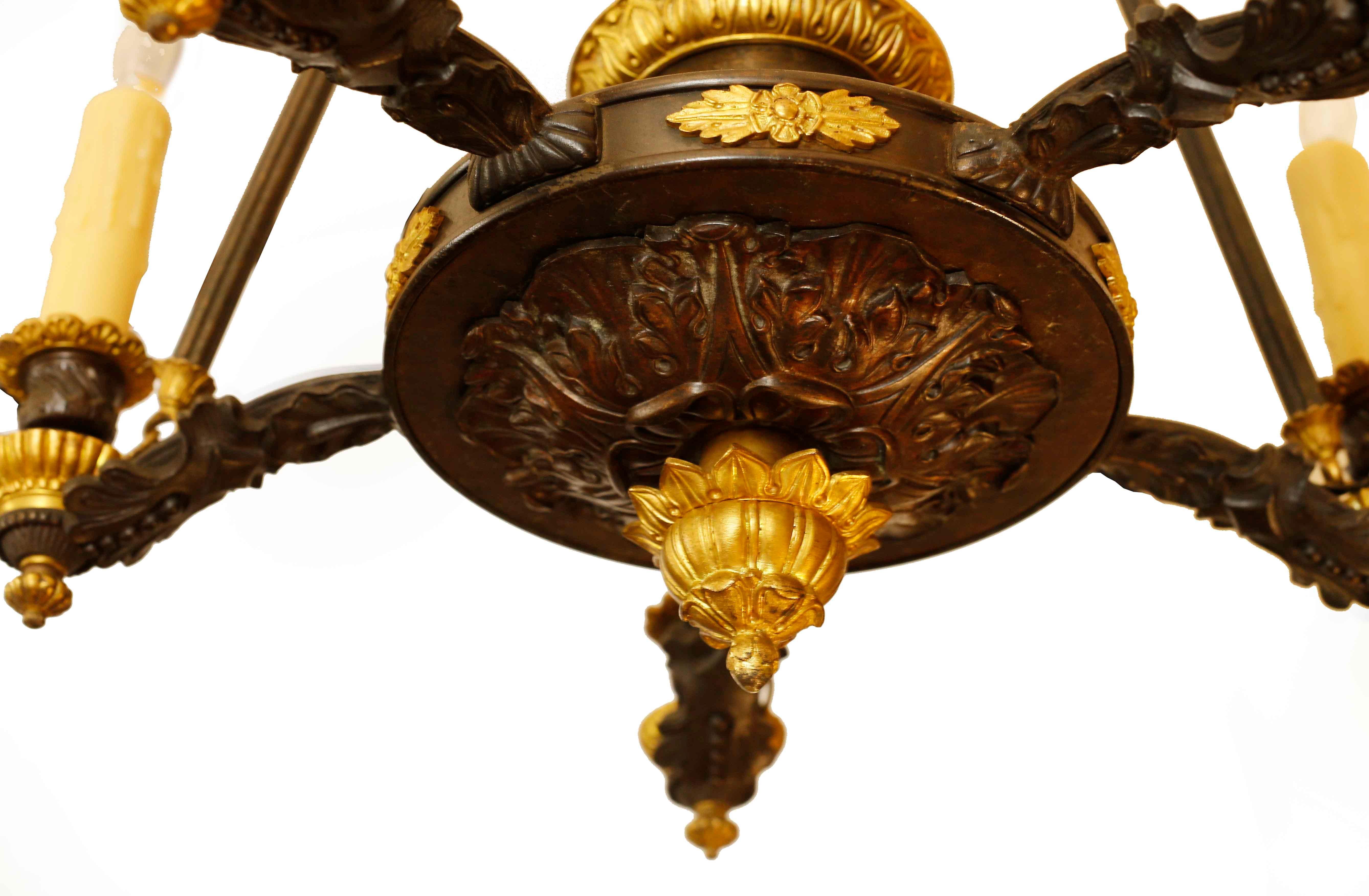 Mid-19th Century 19th Century French Charles X Ormolu and Bronze Chandelier with Five Lights For Sale