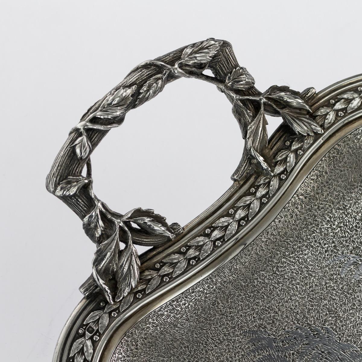 19th Century French Solid Silver & Niello Serving Tray, circa 1870 For Sale 1
