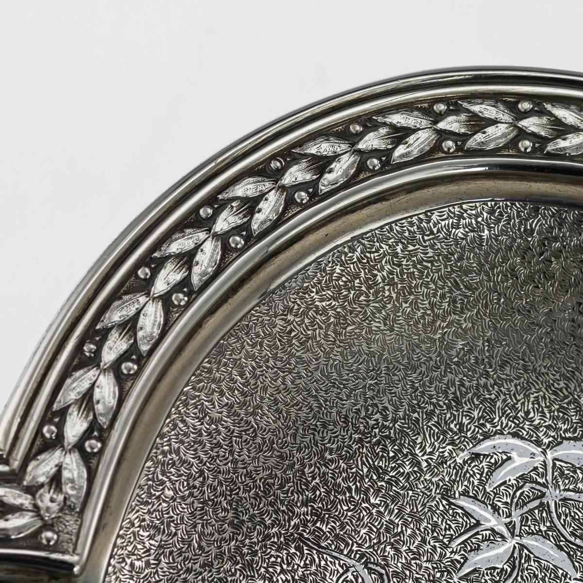 19th Century French Solid Silver & Niello Serving Tray, circa 1870 For Sale 3