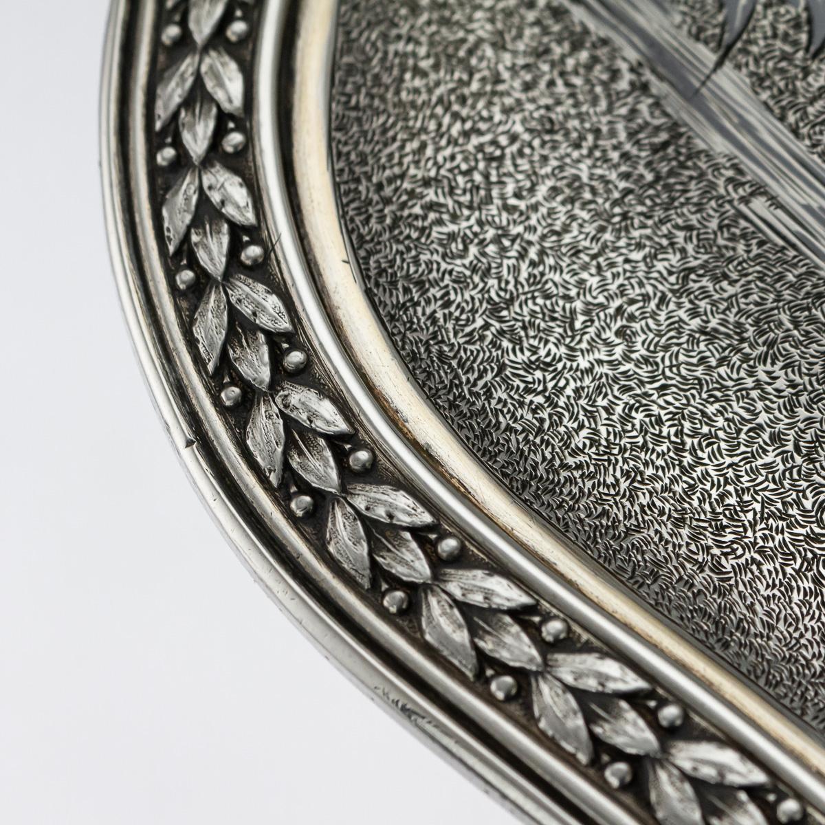 19th Century French Solid Silver & Niello Serving Tray, circa 1870 For Sale 4