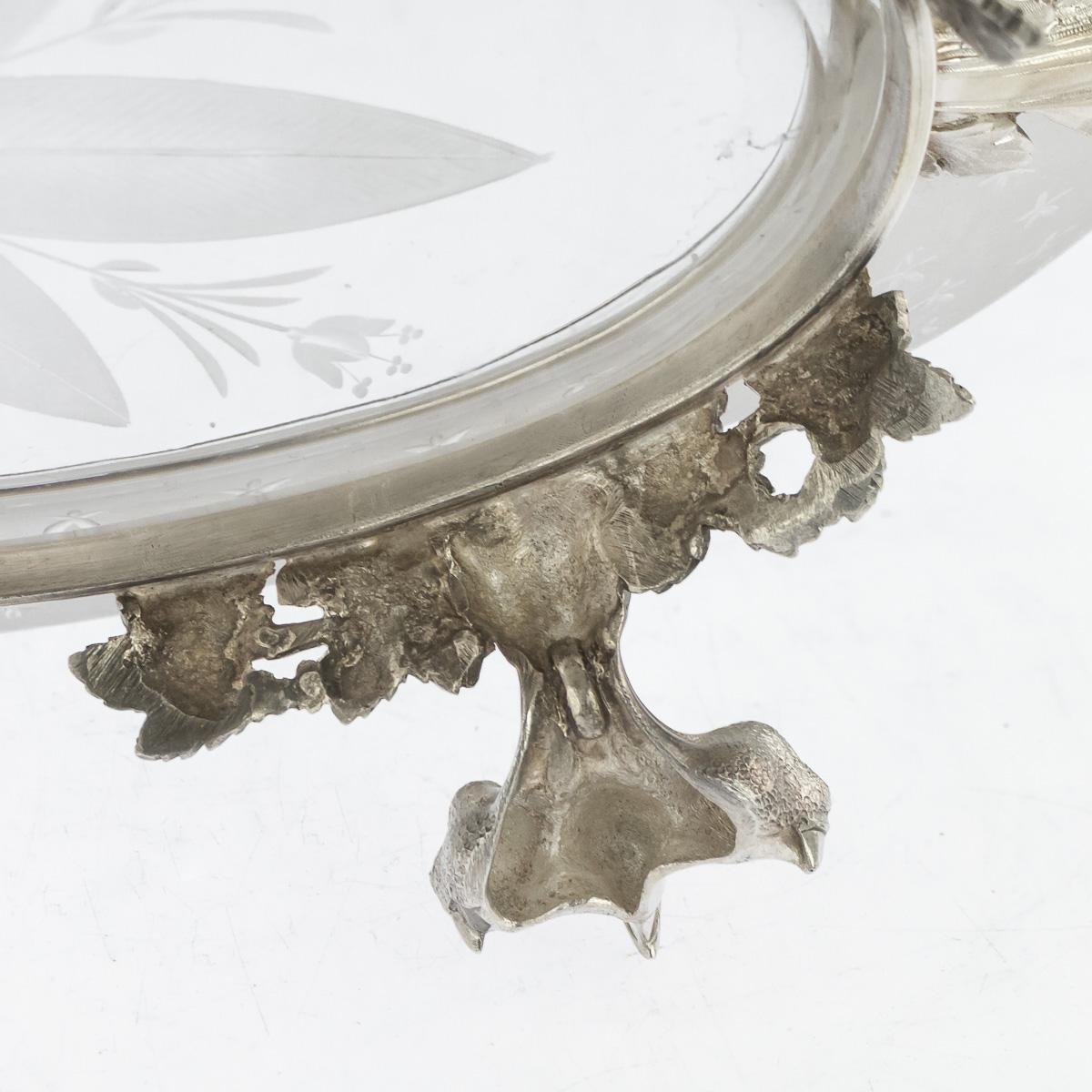 19th Centurty French Empire Solid Silver & Glass Bowl, Paris, c.1870 13