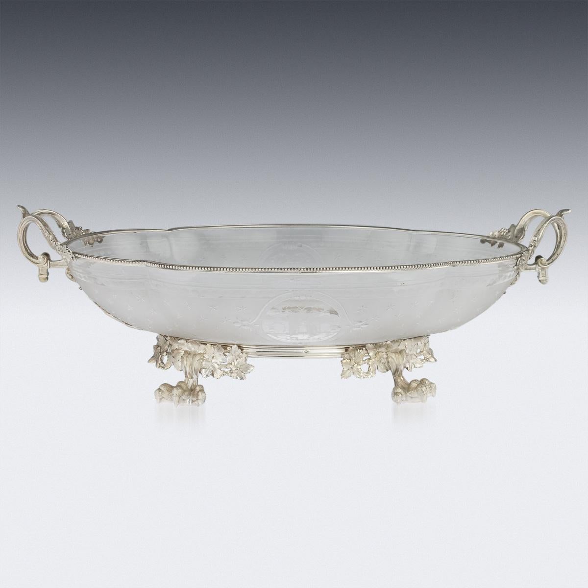 19th Centurty French Empire Solid Silver & Glass Bowl, Paris, c.1870 In Good Condition In Royal Tunbridge Wells, Kent