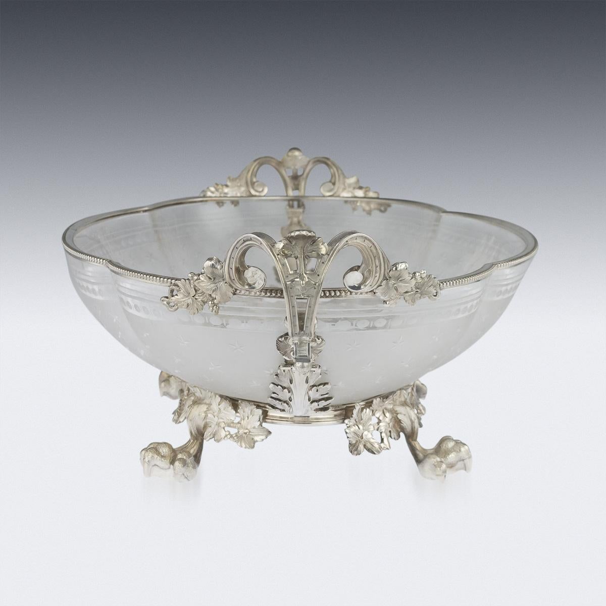 19th Century 19th Centurty French Empire Solid Silver & Glass Bowl, Paris, c.1870