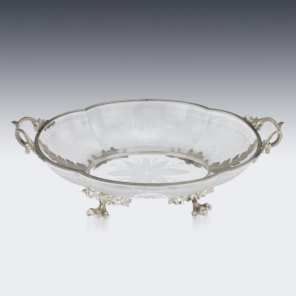 19th Centurty French Empire Solid Silver & Glass Bowl, Paris, c.1870 1