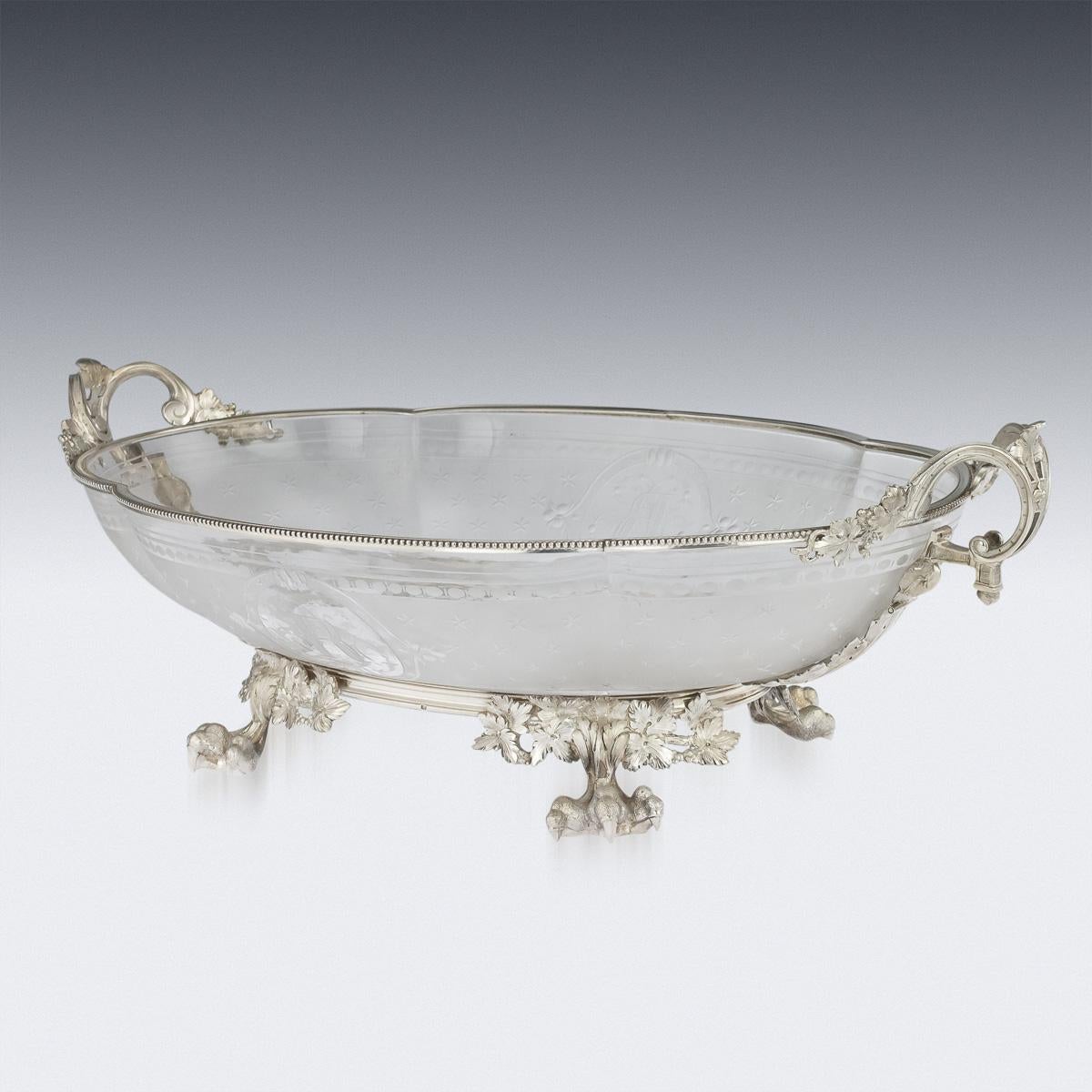 19th Centurty French Empire Solid Silver & Glass Bowl, Paris, c.1870 2