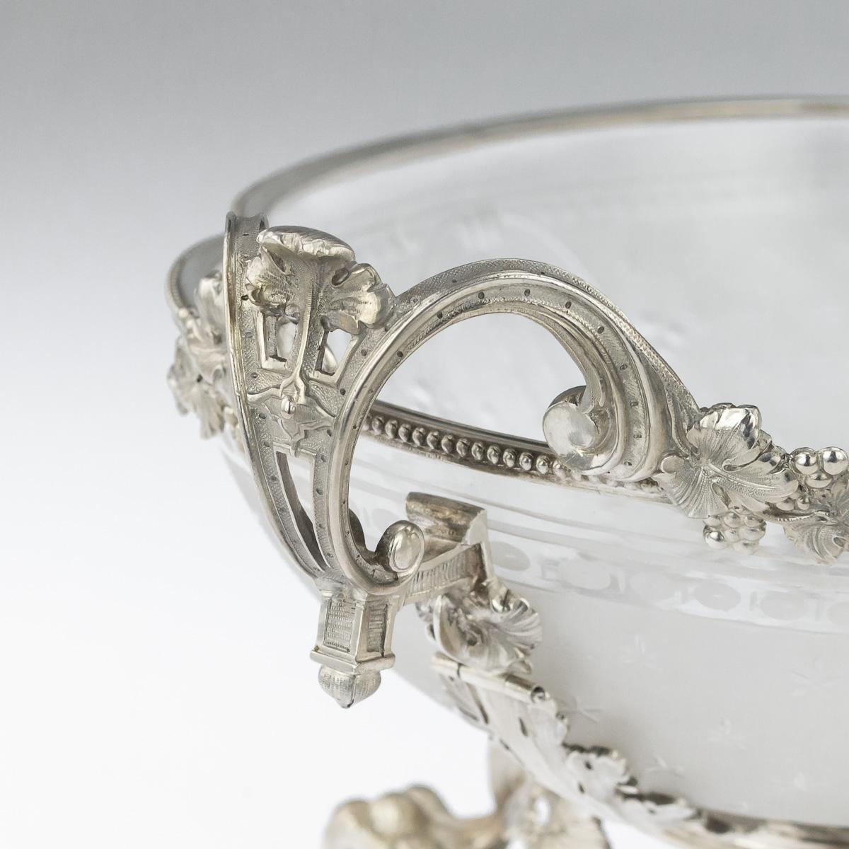 19th Centurty French Empire Solid Silver & Glass Bowl, Paris, c.1870 5