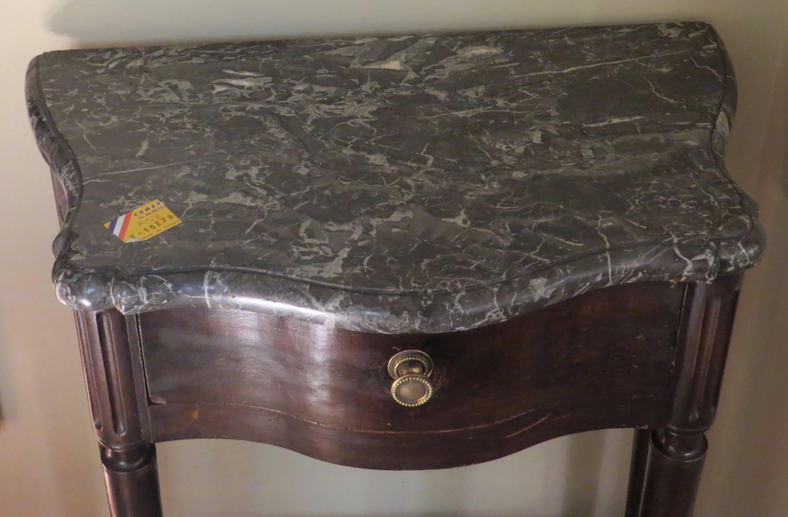 19th Century, Stained Wooden French Console with Gray Marble Top For Sale 2
