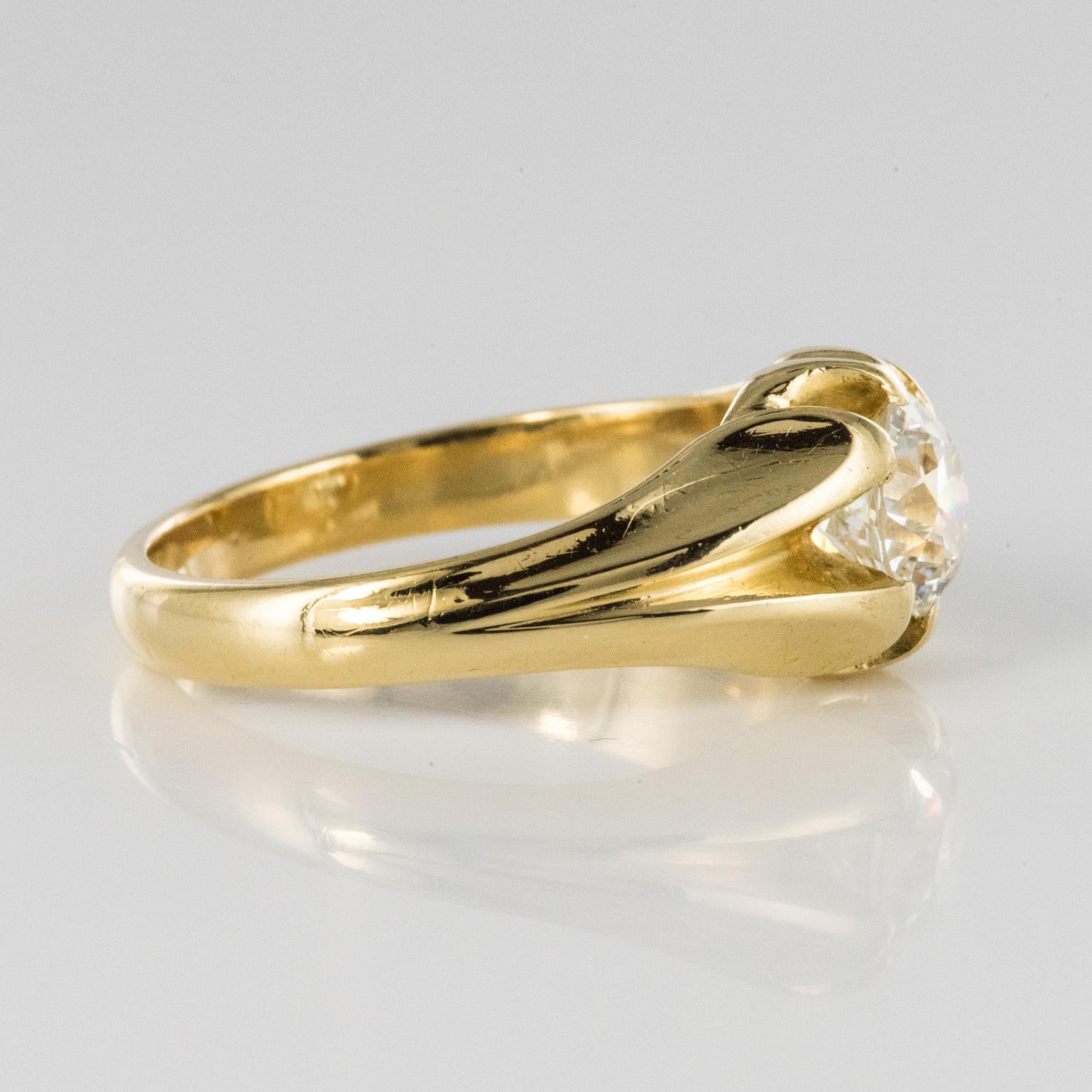 19th Century 0.80 Carat Diamond 18 Karat Yellow Gold Bangle Ring 6