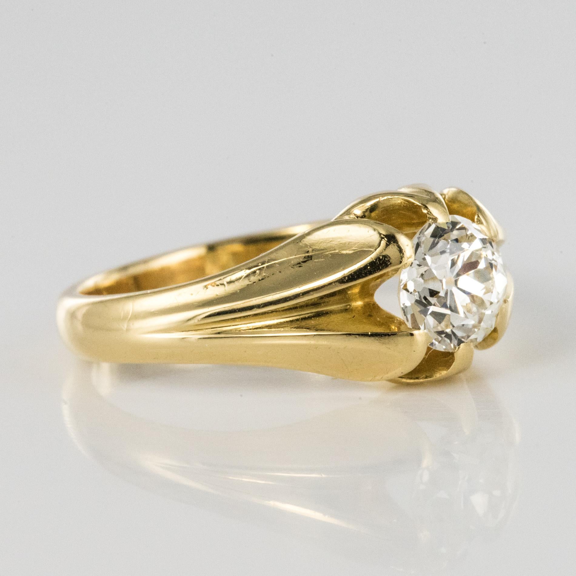 19th Century 0.80 Carat Diamond 18 Karat Yellow Gold Bangle Ring 7