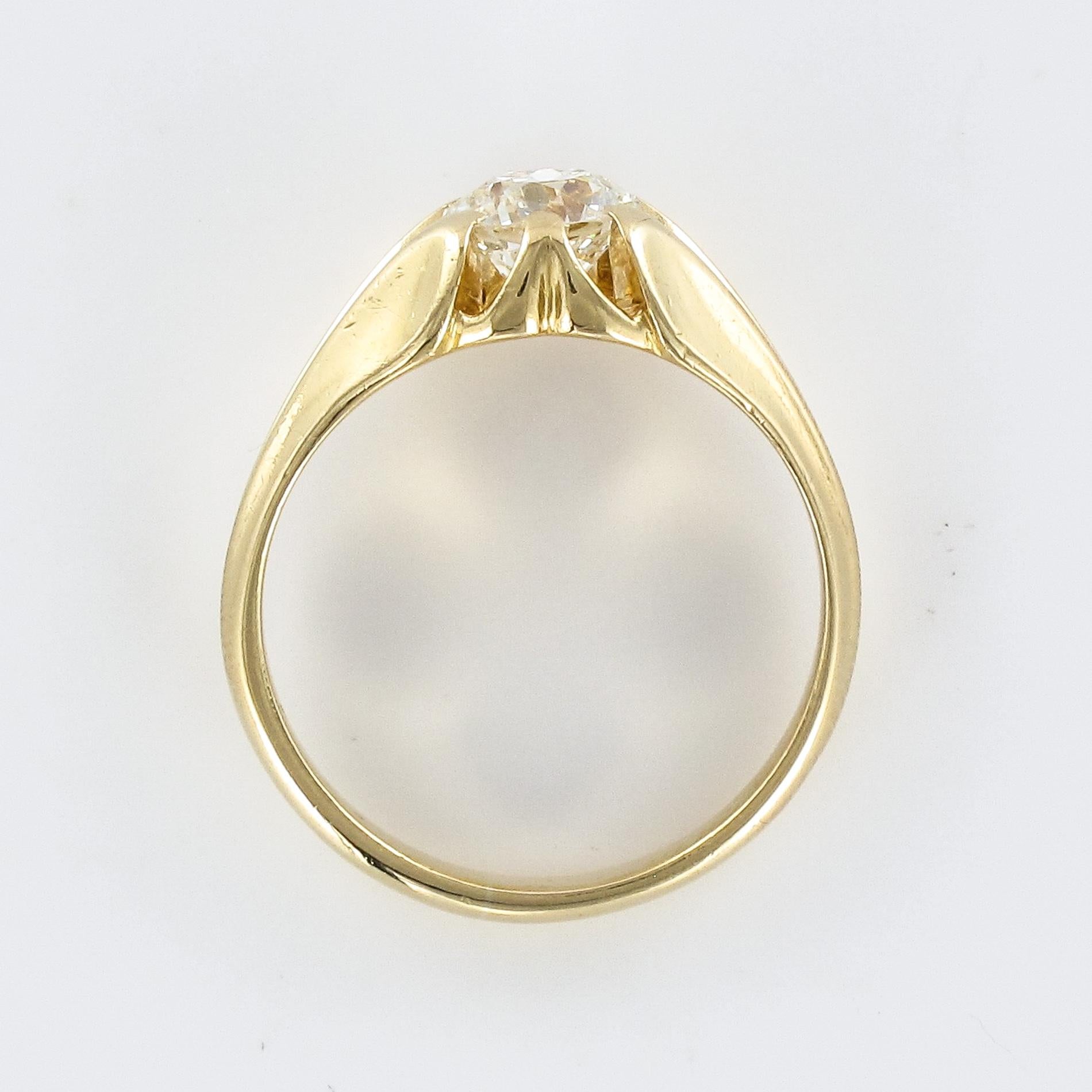 19th Century 0.80 Carat Diamond 18 Karat Yellow Gold Bangle Ring 8
