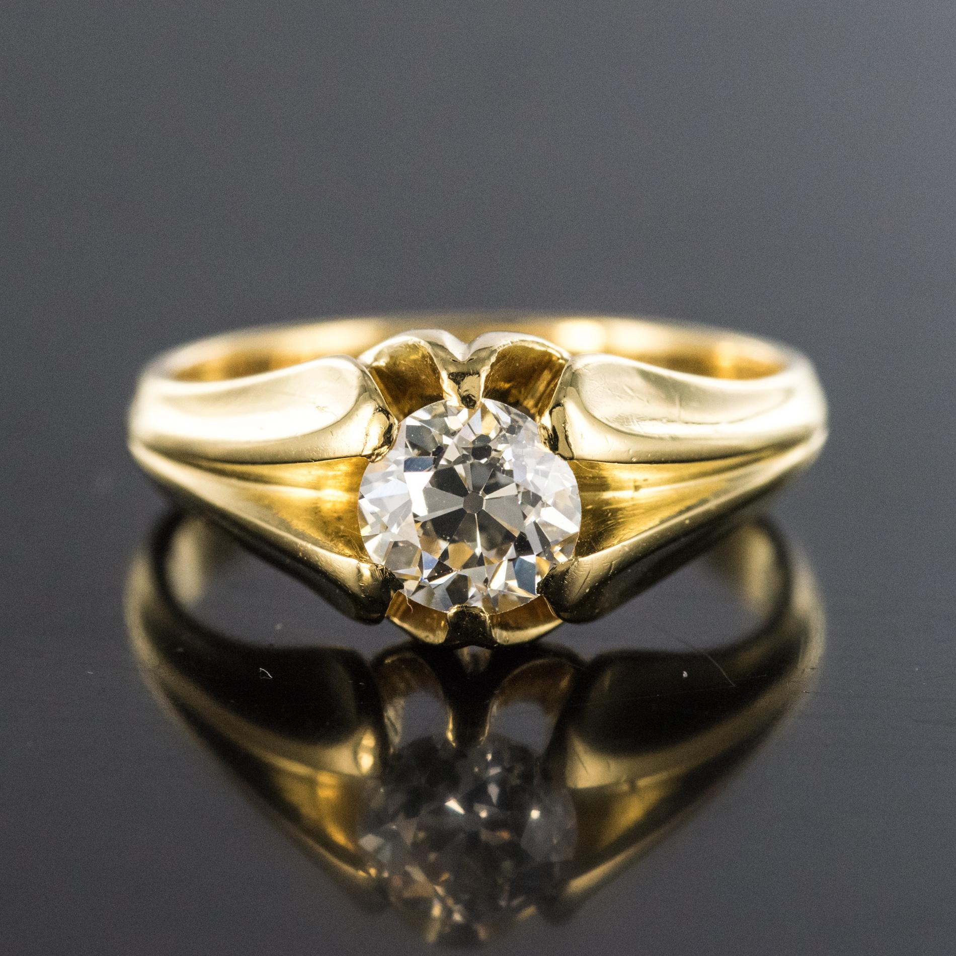 Napoleon III 19th Century 0.80 Carat Diamond 18 Karat Yellow Gold Bangle Ring