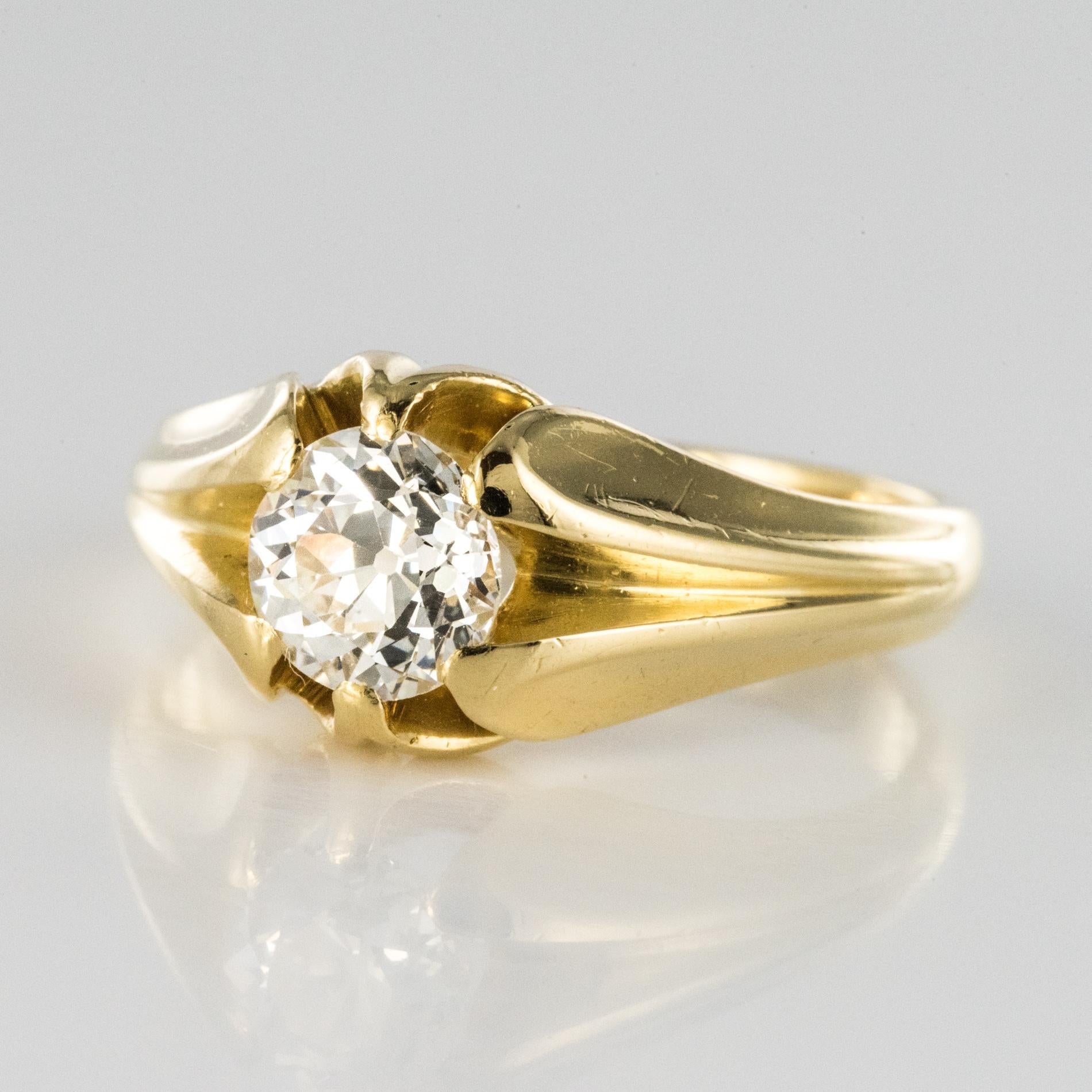 19th Century 0.80 Carat Diamond 18 Karat Yellow Gold Bangle Ring 2