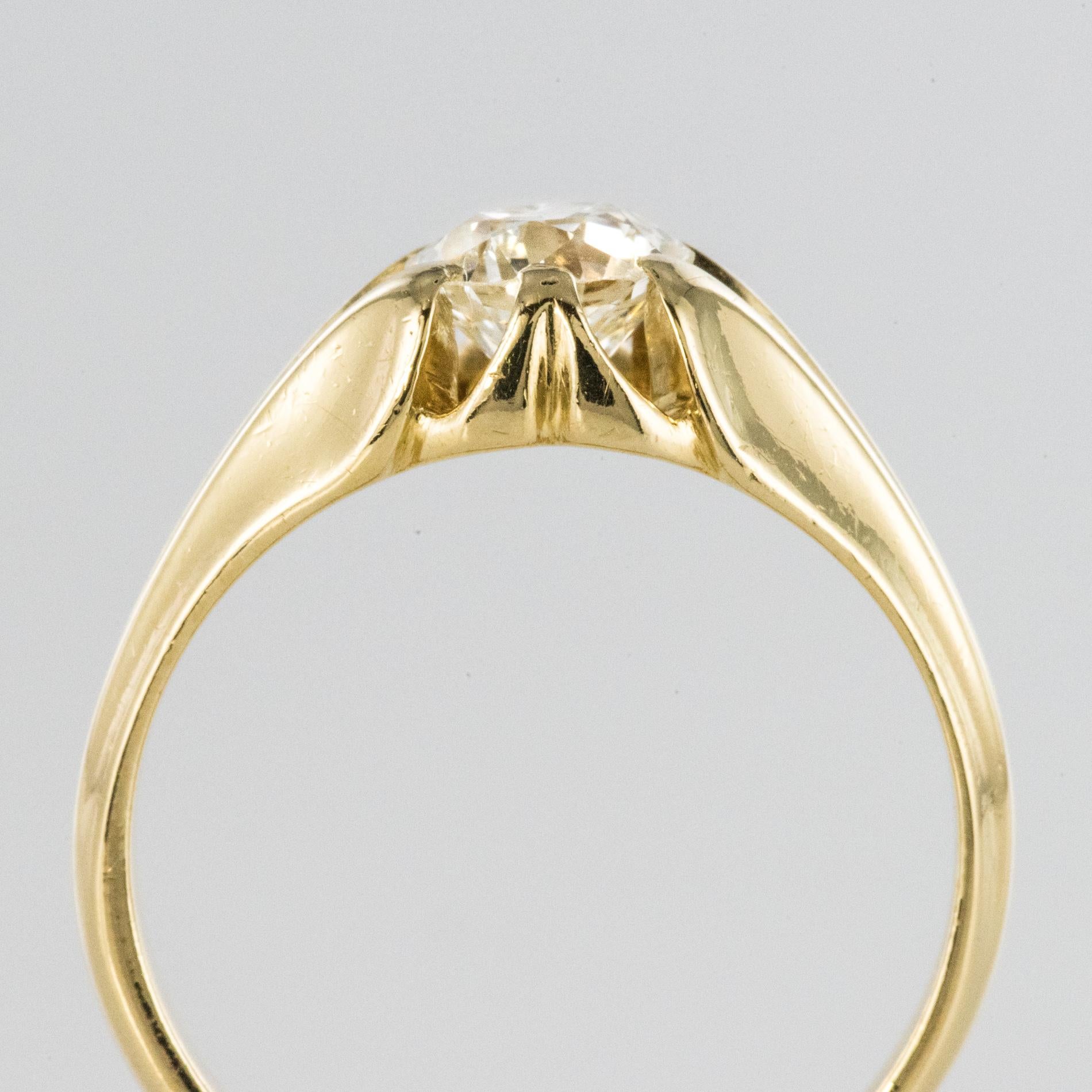19th Century 0.80 Carat Diamond 18 Karat Yellow Gold Bangle Ring 3