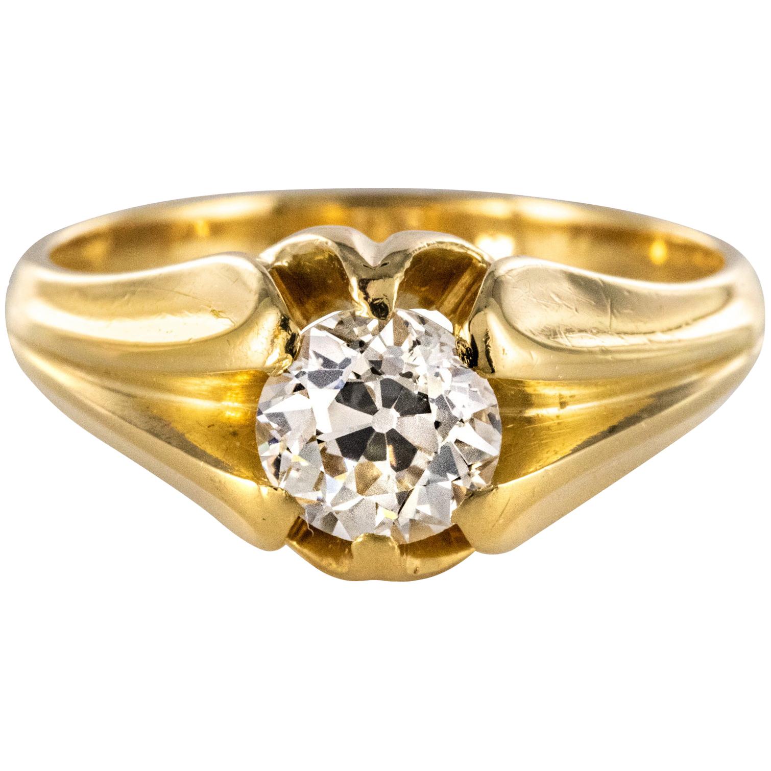 19th Century 0.80 Carat Diamond 18 Karat Yellow Gold Bangle Ring