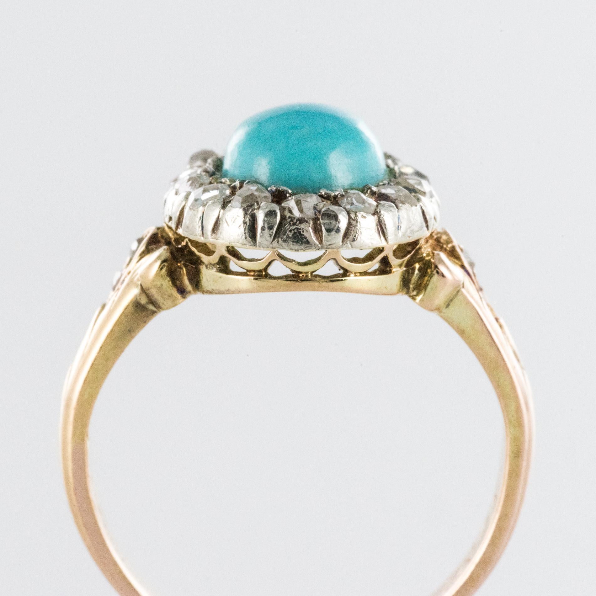 19th Century 0.90 Carat Turquoise Diamonds 18 Karat Yellow Gold Silver Ring 5