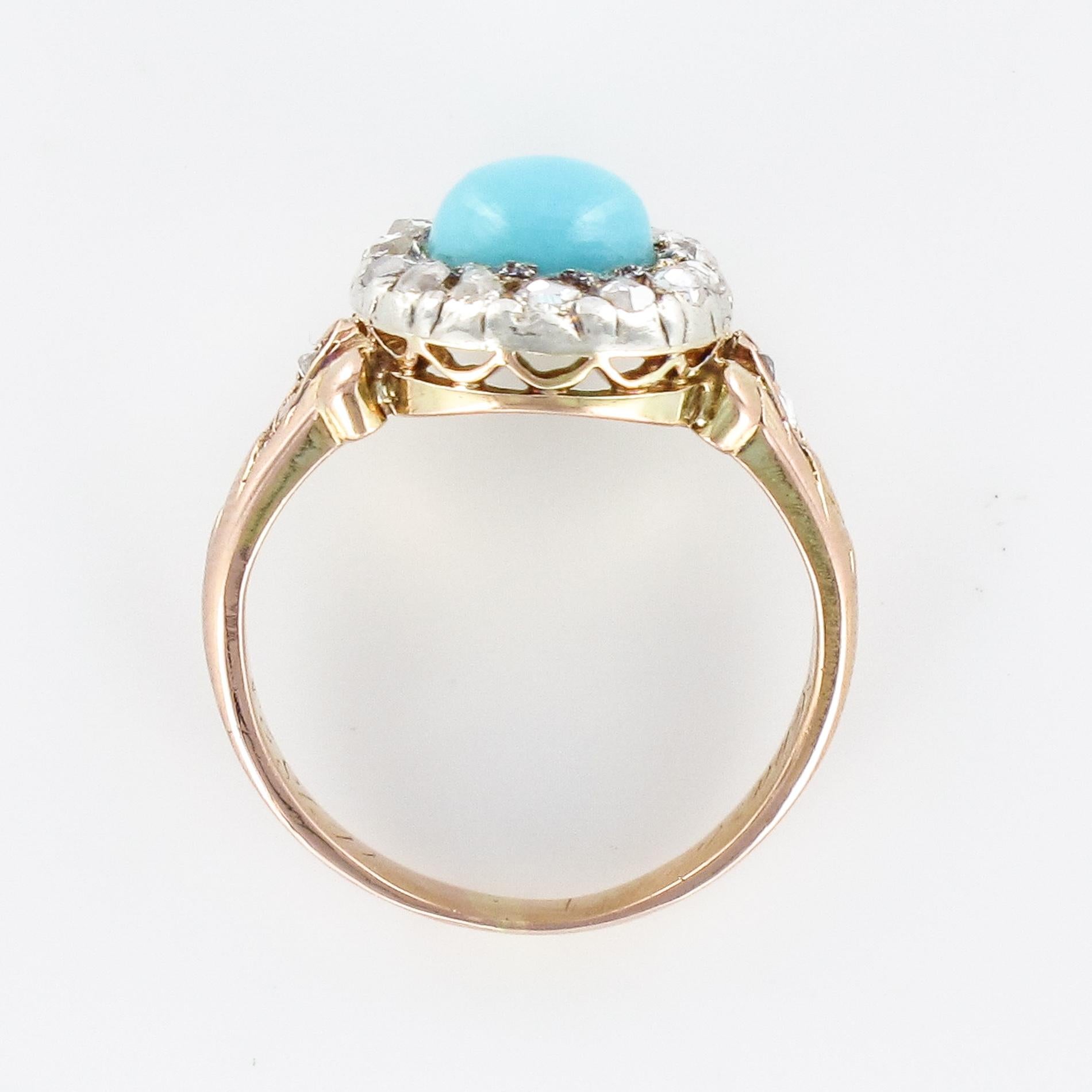 19th Century 0.90 Carat Turquoise Diamonds 18 Karat Yellow Gold Silver Ring 7