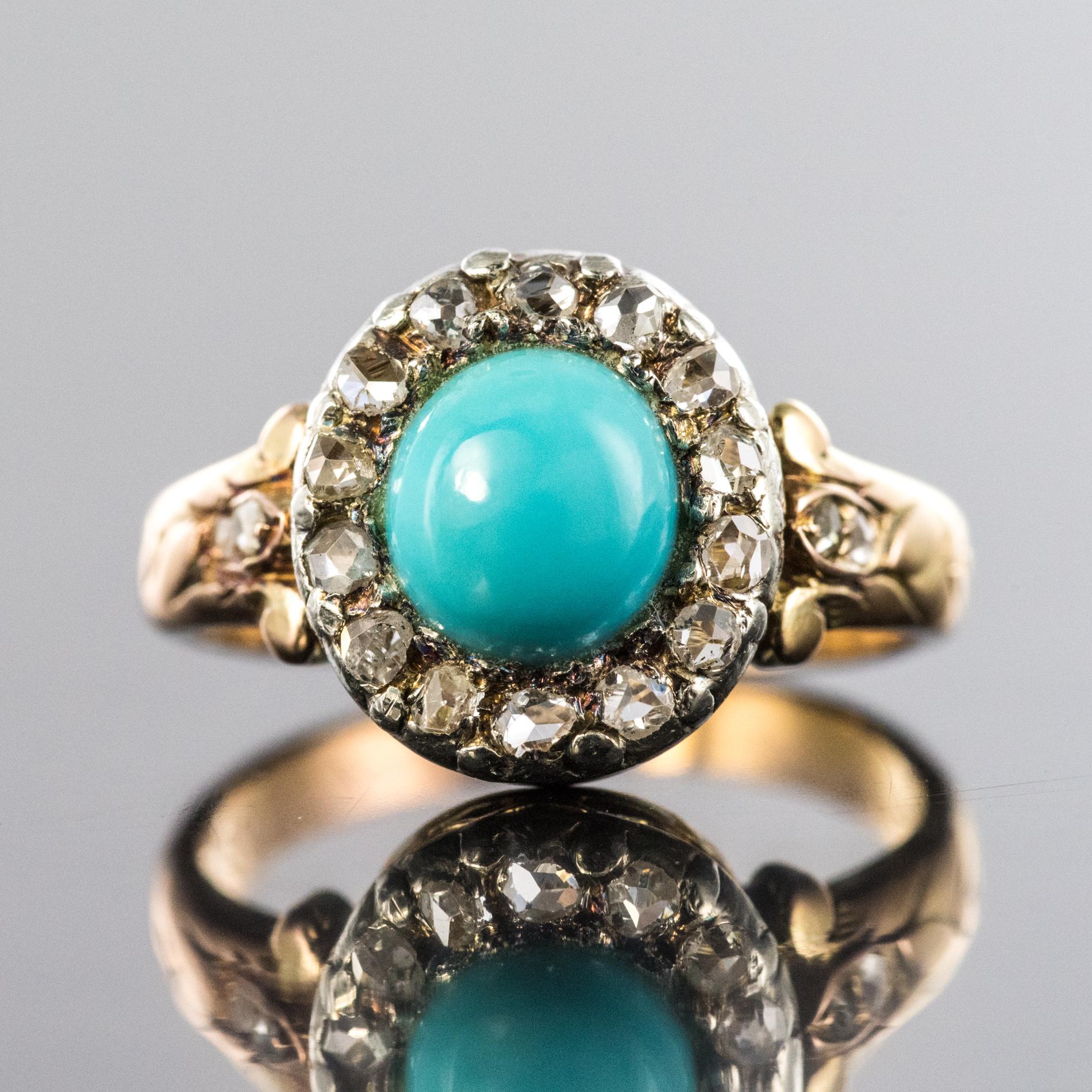 Napoleon III 19th Century 0.90 Carat Turquoise Diamonds 18 Karat Yellow Gold Silver Ring