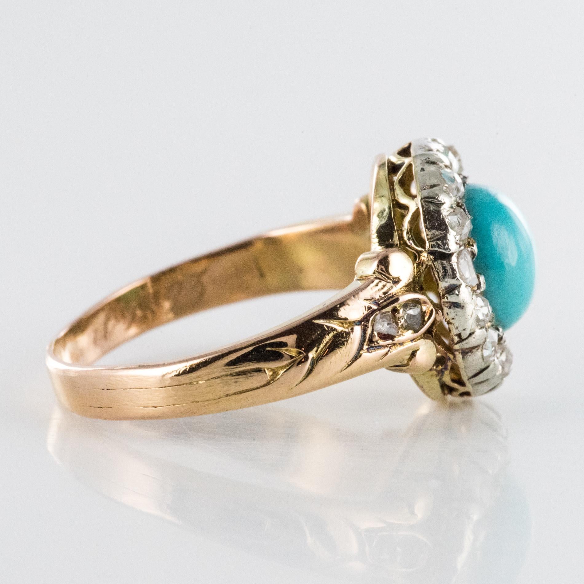 19th Century 0.90 Carat Turquoise Diamonds 18 Karat Yellow Gold Silver Ring 2
