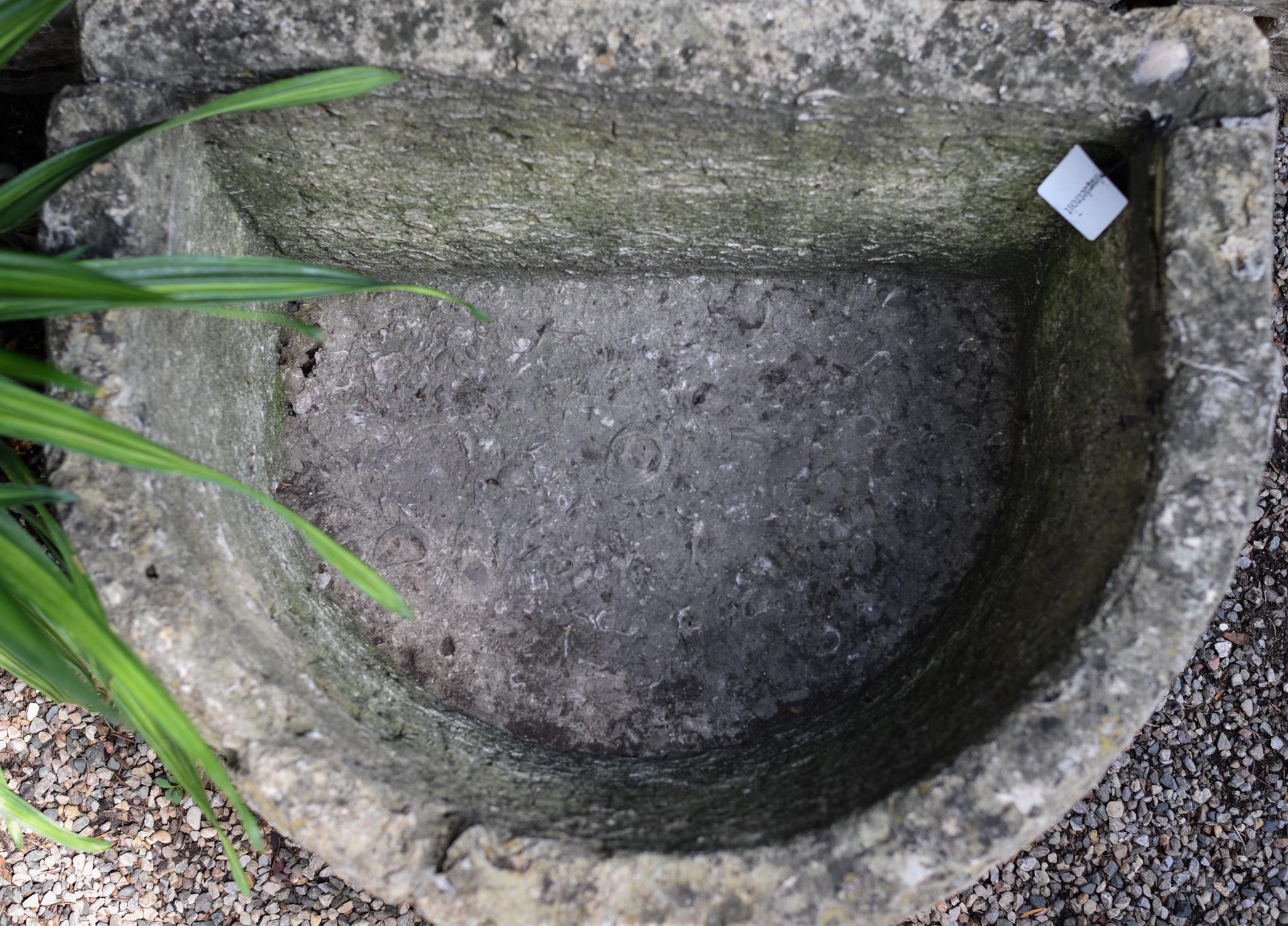 English 19th Century 1/2 Moon Fossiliferous Limestone Cistern