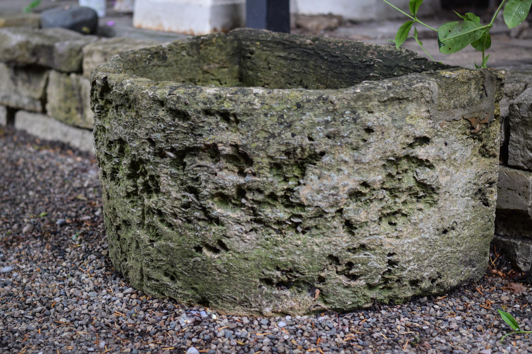 Carved 19th Century 1/2 Moon Fossiliferous Limestone Cistern