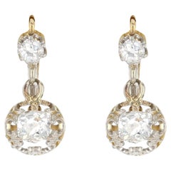 19th Century 1 Carat Diamonds 18 Karat Yellow Gold Platinum Lever Back Earrings