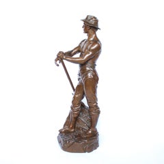 19th Century 1 Metre Tall Bronze Sculpture of a Bare Chested Man, France 1890