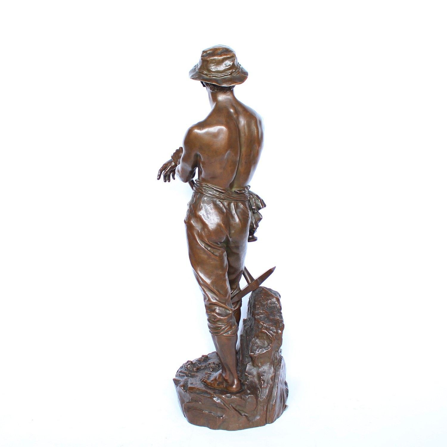 Aesthetic Movement 19th Century 1 Metre Tall Bronze Sculpture of a Bare Chested Man, France 1890