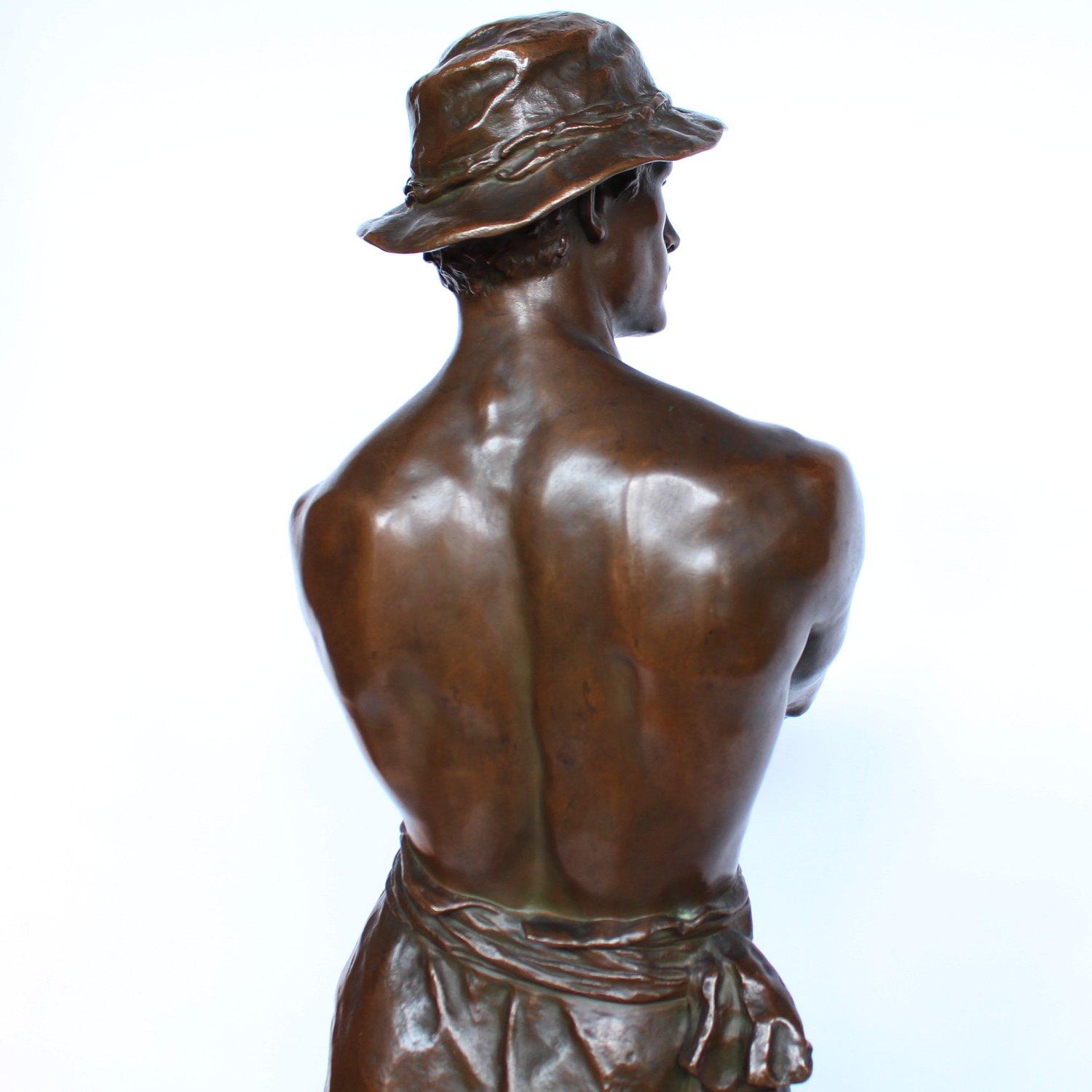 19th Century 1 Metre Tall Bronze Sculpture of a Bare Chested Man, France 1890 2