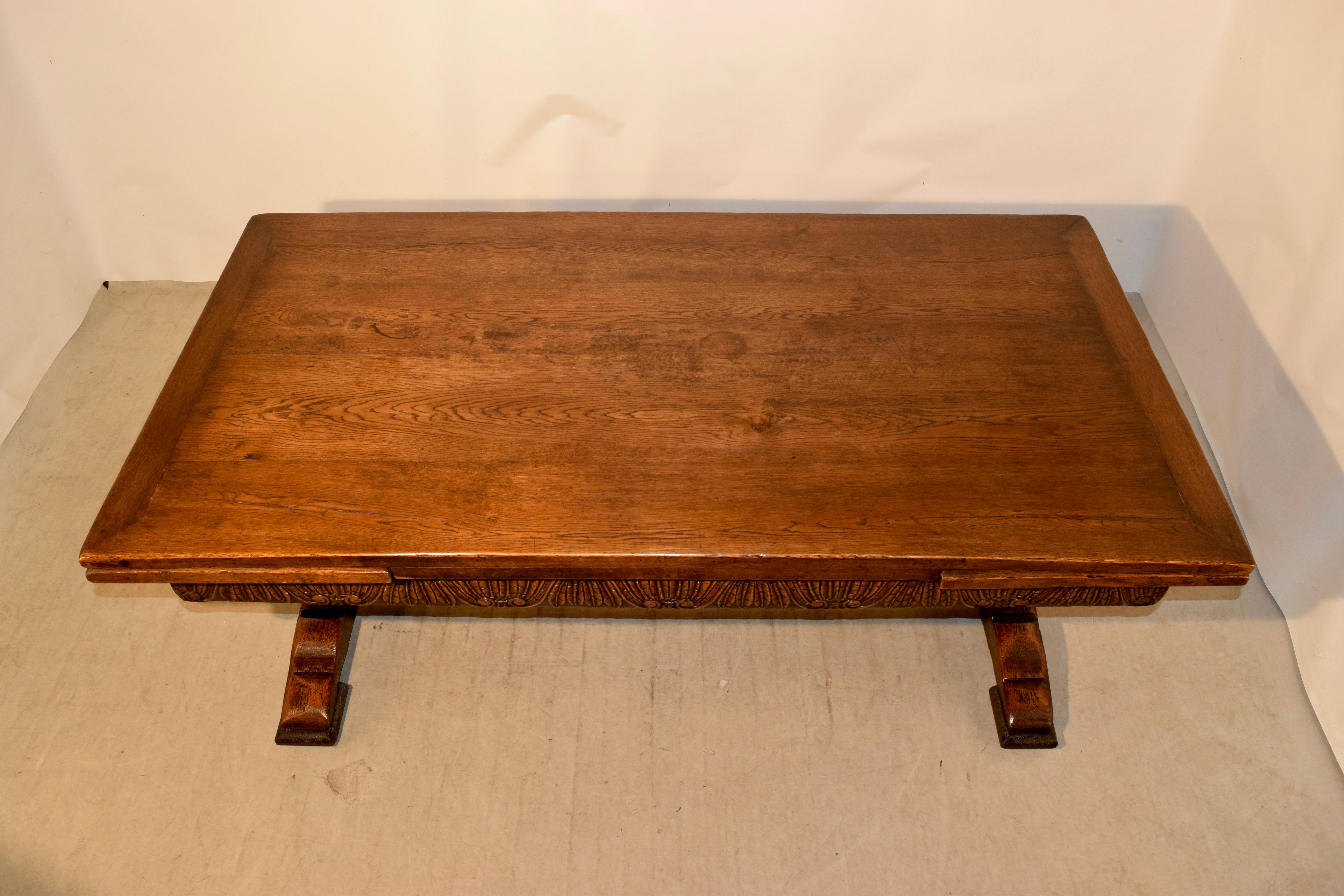 Hand-Carved 19th Century English Oak Draw Leaf Table