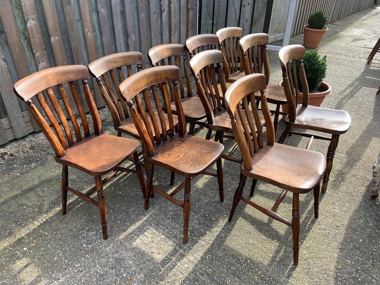 English 19th Century 10 Lath Back Dining Chairs