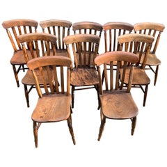 19th Century 10 Lath Back Dining Chairs