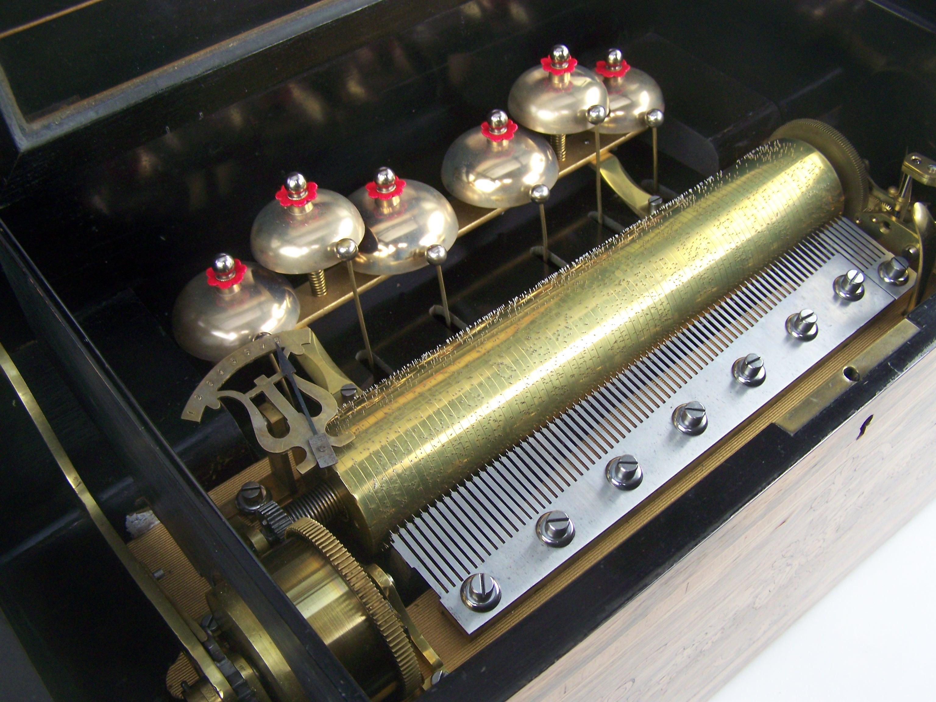 Swiss 19th century 10 tune music box with 6 bells by Paillard
