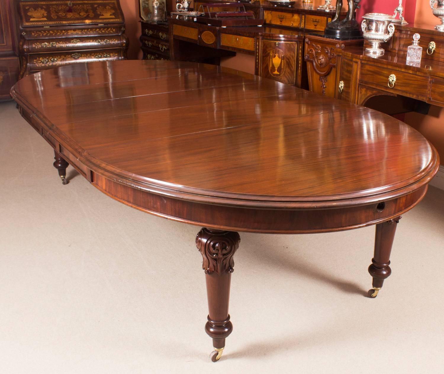 This is a fabulous antique Victorian oval solid mahogany extending dining table, circa 1850 in date with a bespoke set of ten dining chairs.
 
The table has three original leaves and can comfortably seat ten. It has been handcrafted from solid